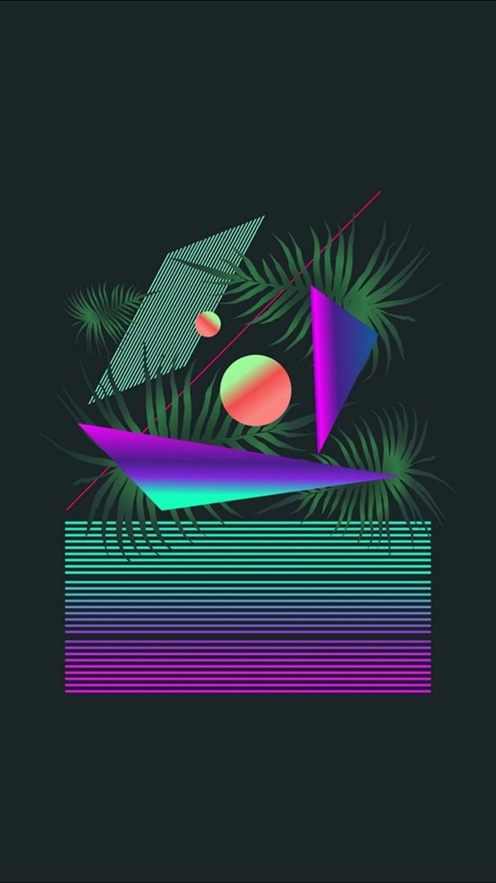 Forme geometriche vaporwave con palme, 720x1280 Full HD Verticale, iPhone