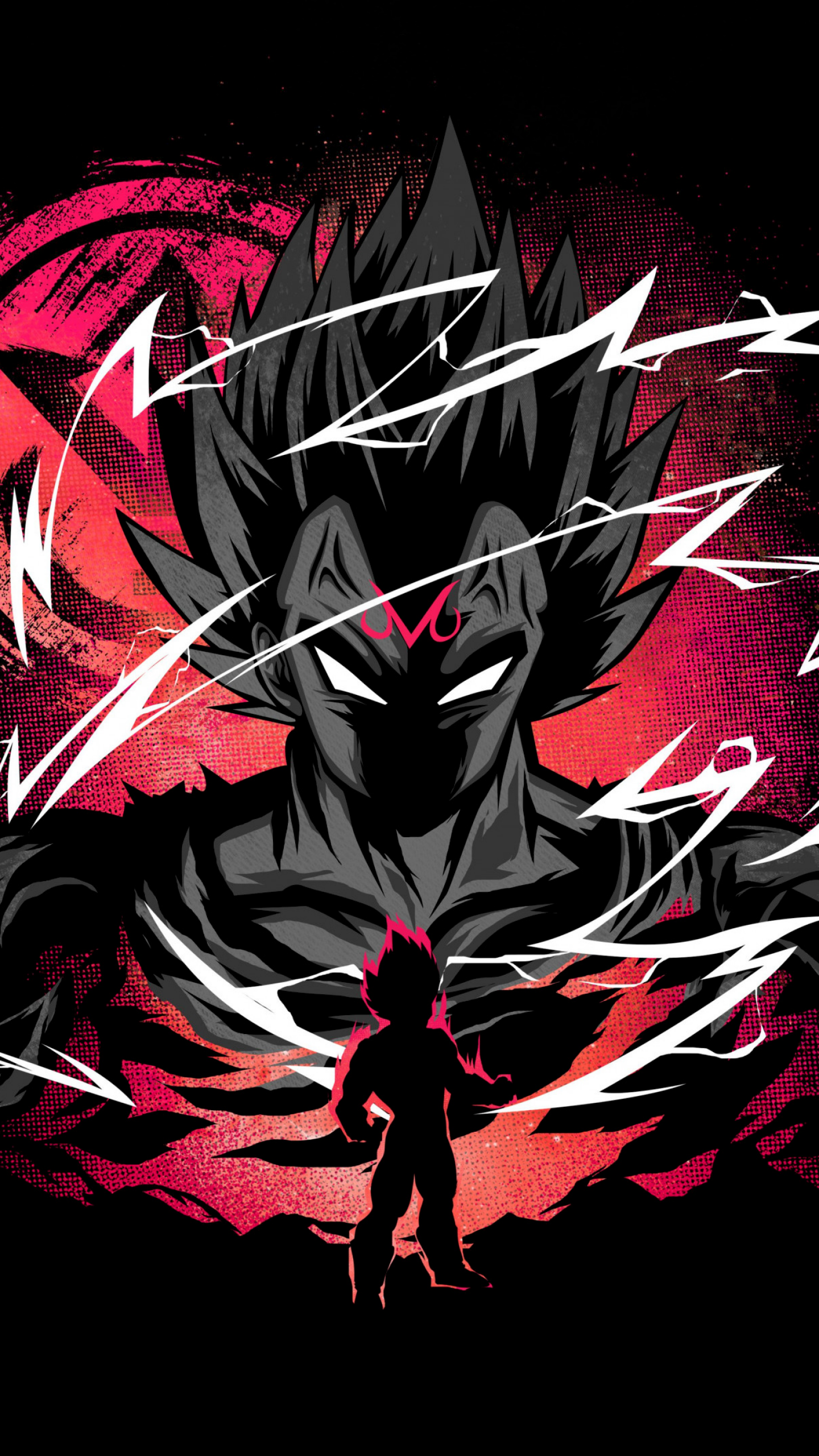 Vegeta Dragon Ball silhouette rossa, anime di Akira Toriyama, 1440x2560 Verticale, Telefono