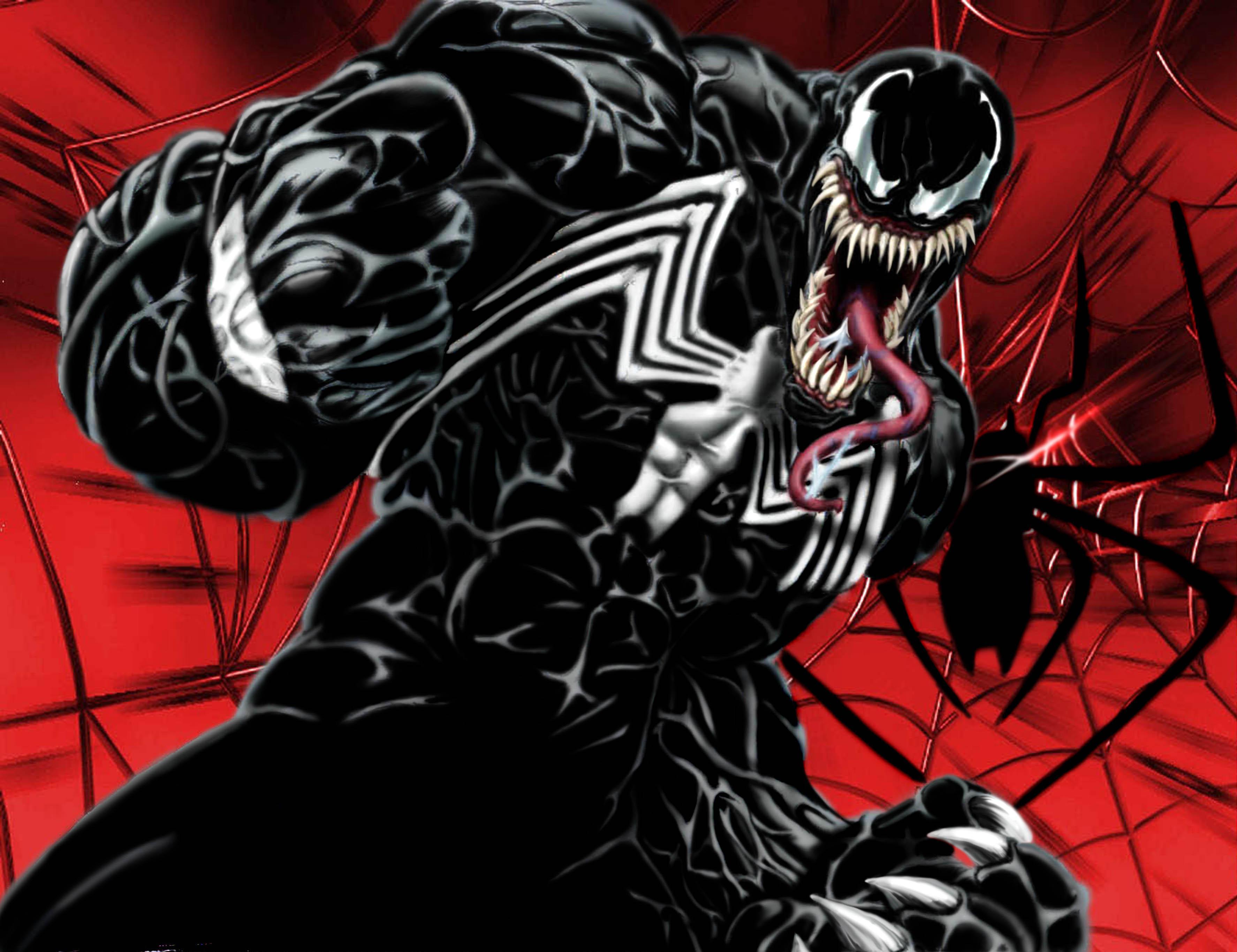 Venom su sfondo ragnatela rossa, simbionte, 3548x2731 2K+, Monitor Gaming