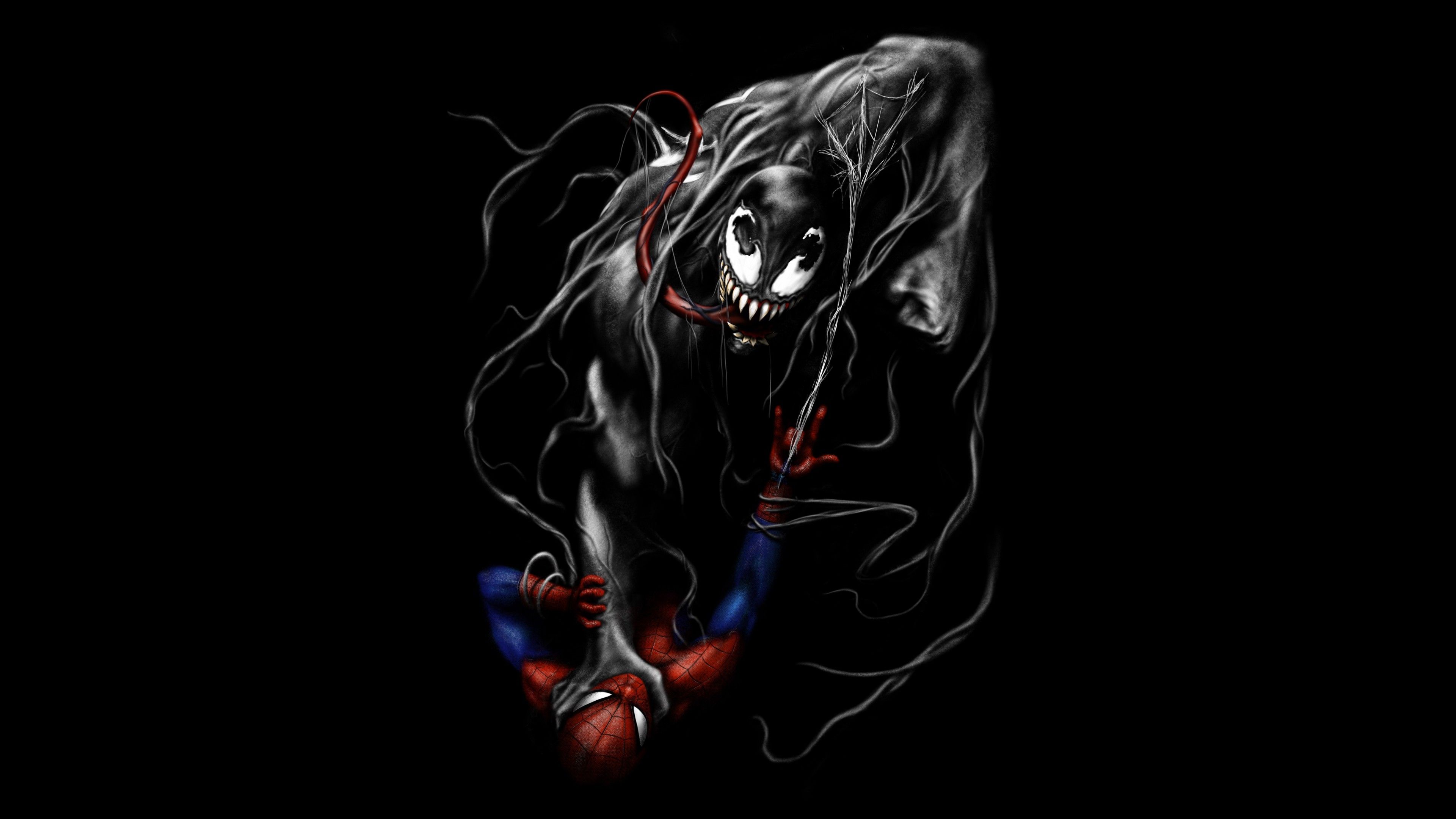 Venom contro Spider-Man, sfondo nero, 3840x2160 Ultra HD, PC