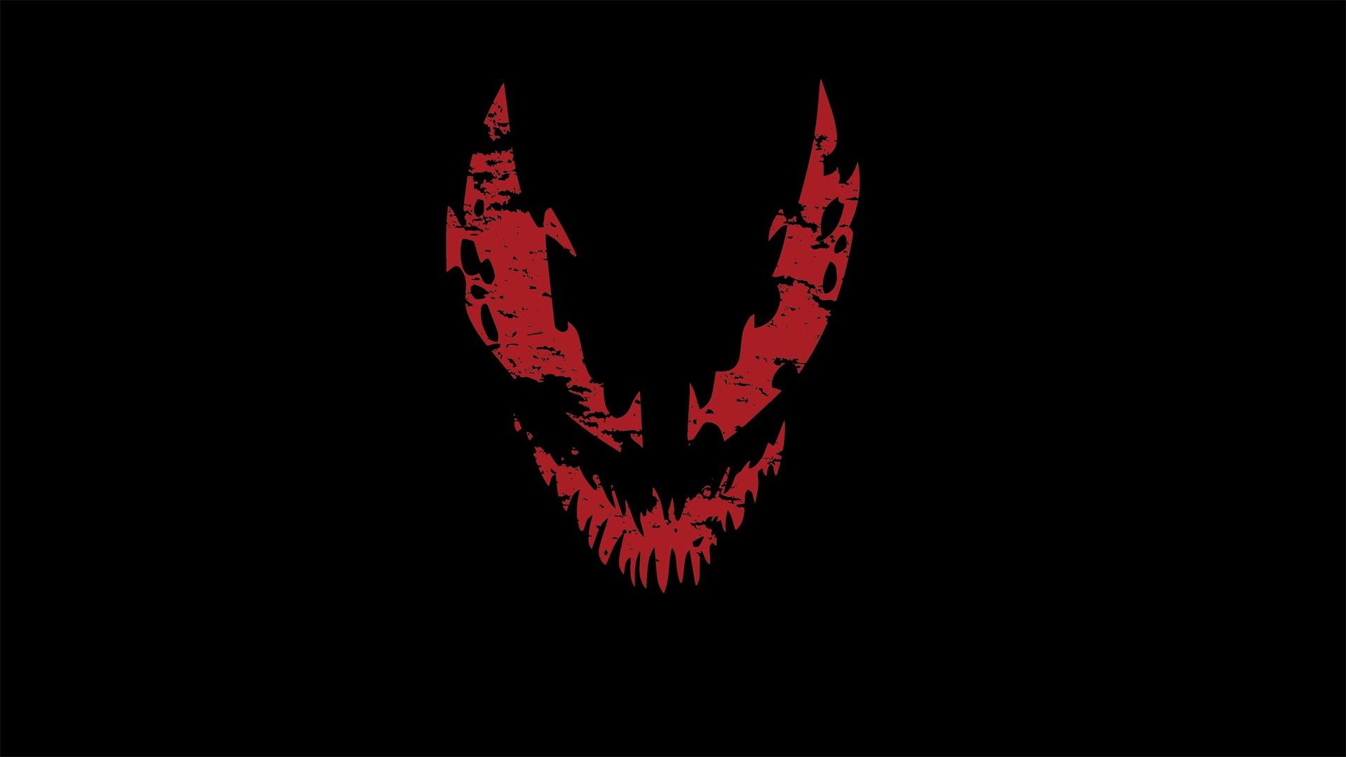 Logo Venom rosso su nero, simbionte, 1920x1080 Full HD 1080p, PC
