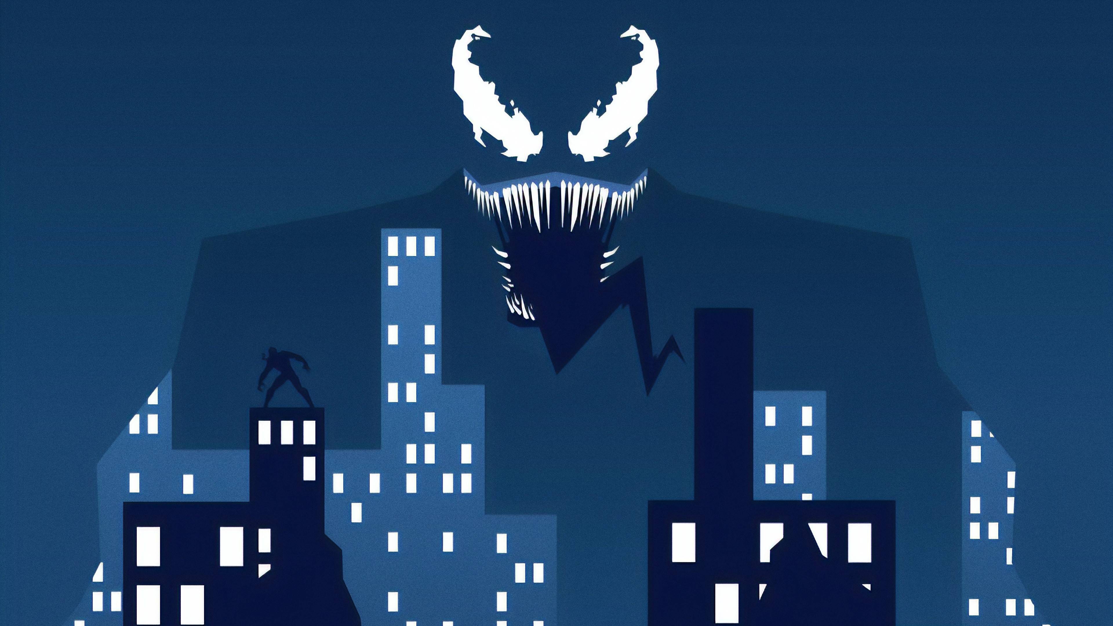 Venom minimalista skyline blu, 3840x2160 4K, Desktop 4K