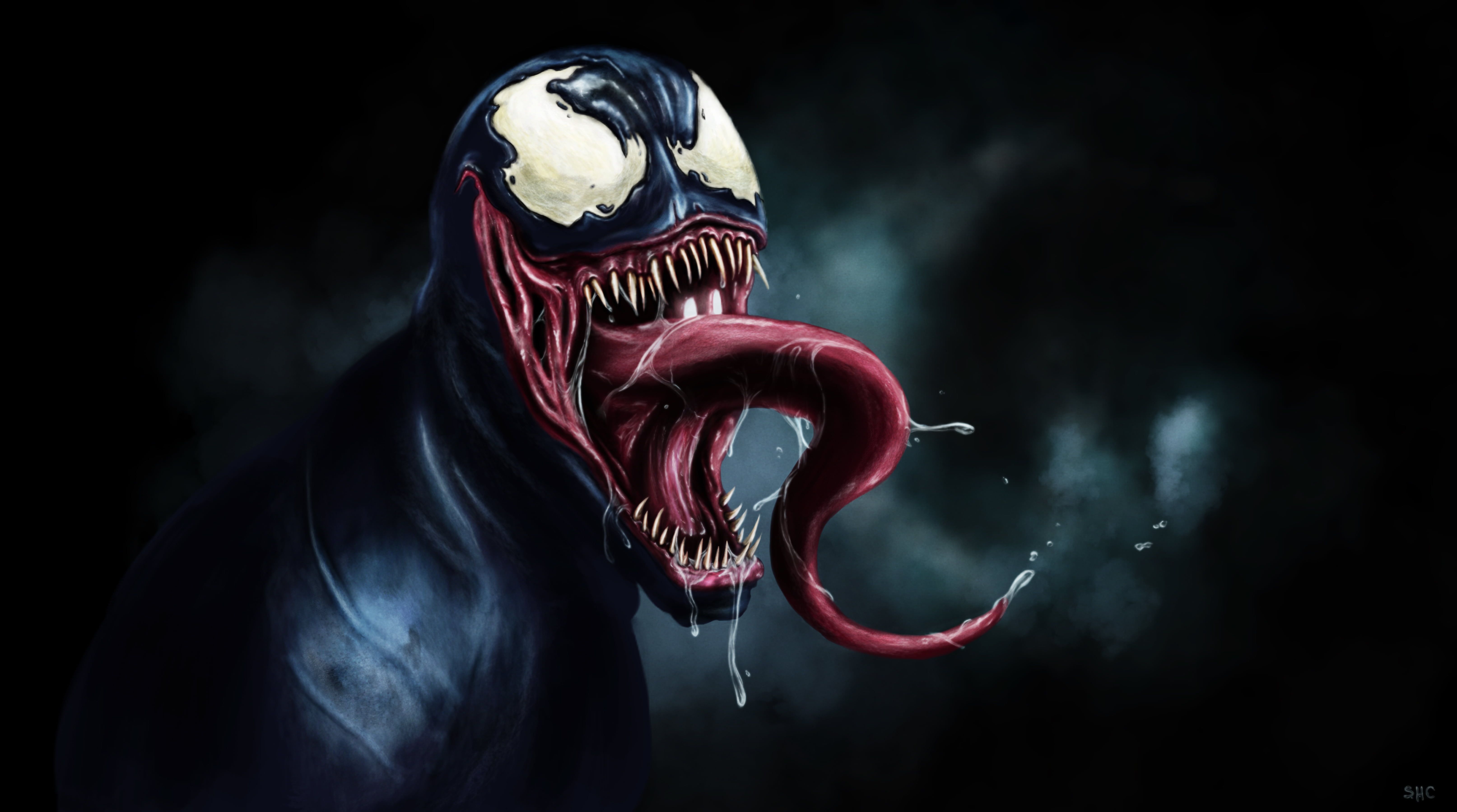 Venom minimalista sfondo nero, 3840x2160 4K, Desktop 4K