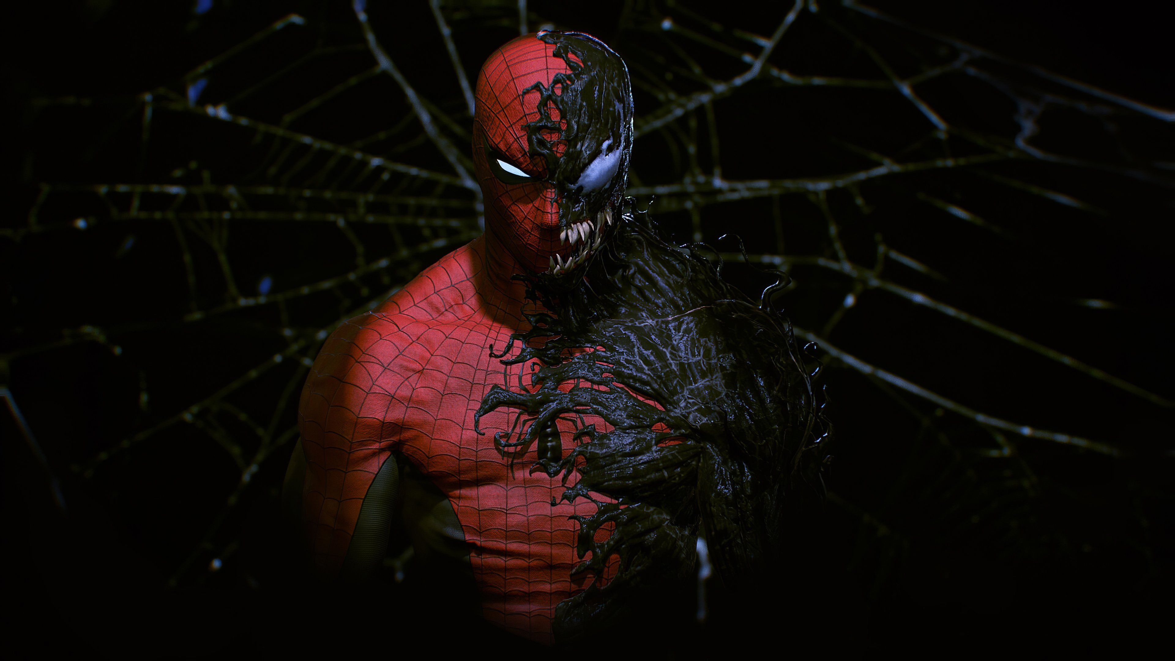 Spiderman metà Venom simbionte, Uomo Ragno, 3840x2160 Ultra HD, 4K TV