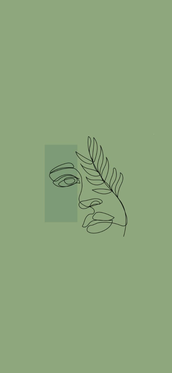 Line art viso e foglia verde, 720x1560 Verticale, Telefono