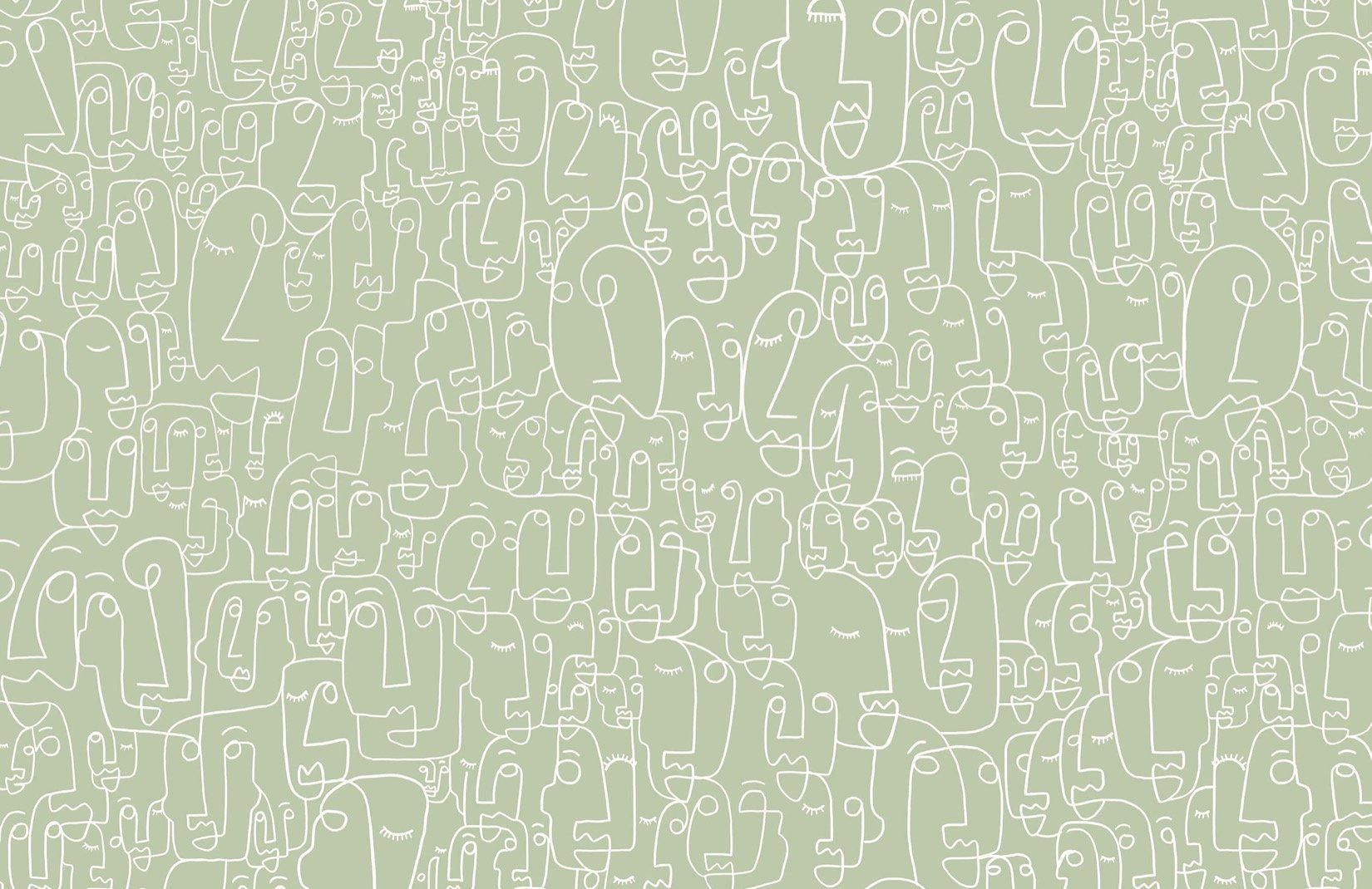 Volti astratti line art verde salvia, 1650x1070 HD Ready, Desktop