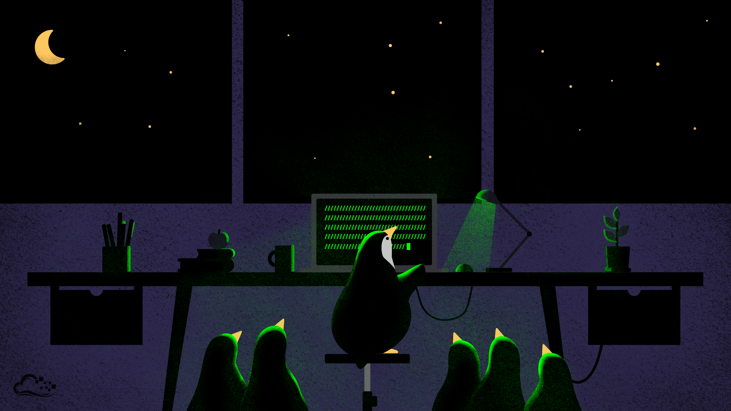 Personaggi incappucciati scrivania notte, 2560x1440 2K QHD, PC