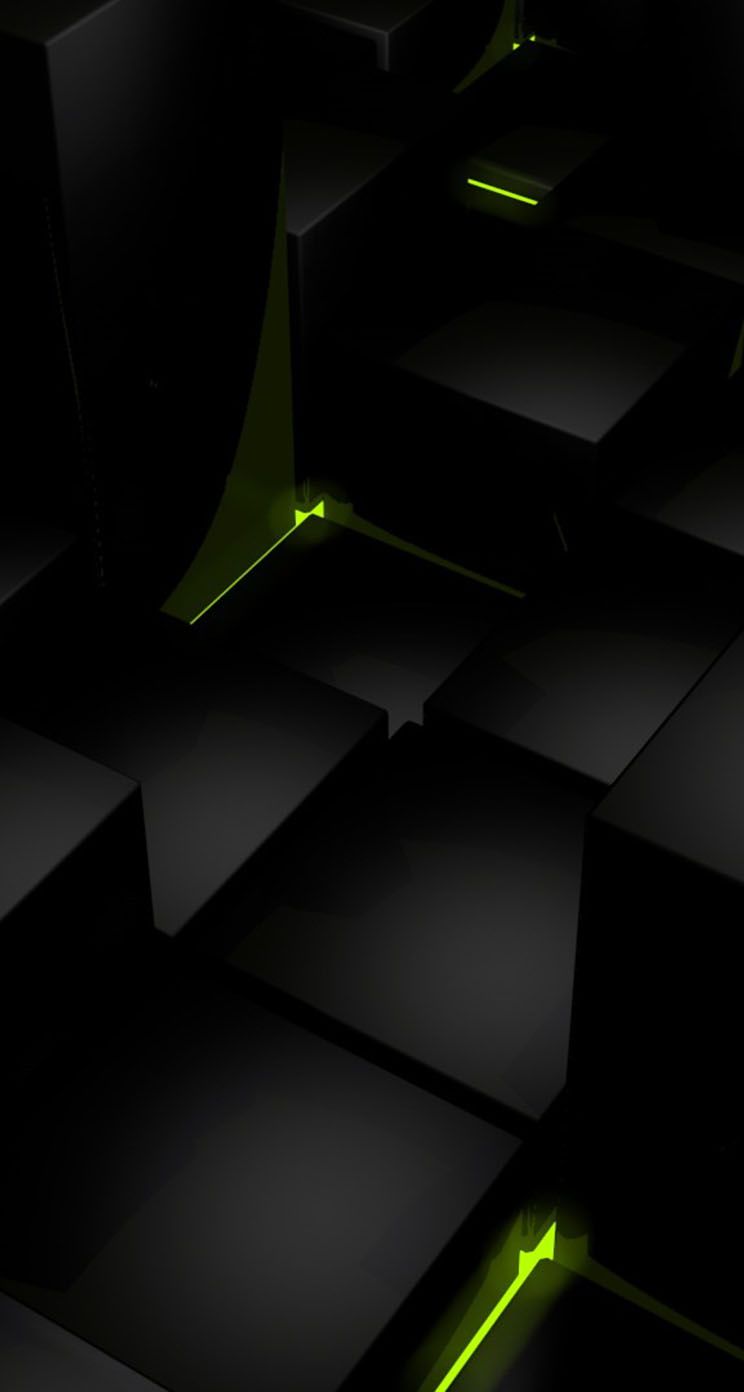 Cubi 3D neri con luci verdi, 744x1392 Full HD Verticale, Smartphone
