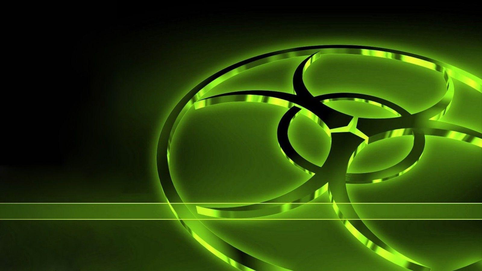 Simbolo biohazard verde neon, 1600x900 900p, Desktop