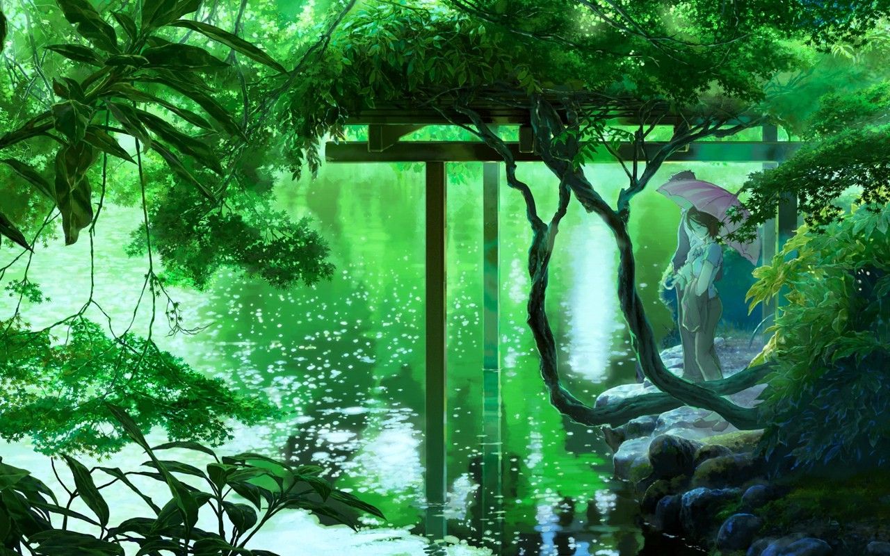 Lago verde con torii anime, 1280x800 HD, Desktop