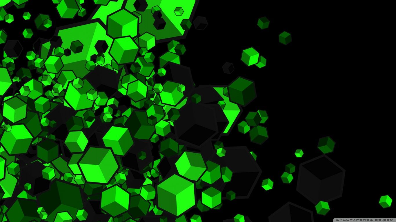 Cubi verdi astratti 3D, 1366x768 720p, PC