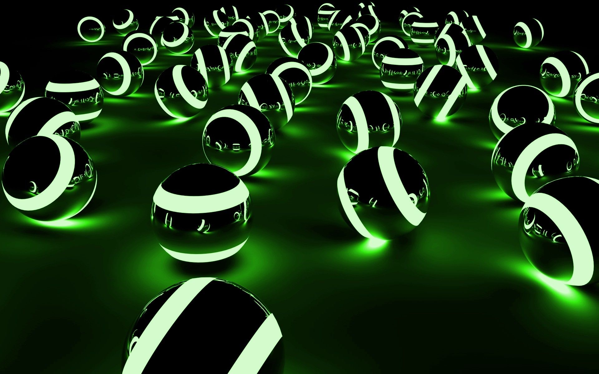 Sfere nere luminose verdi, 1920x1200 WUXGA, Desktop