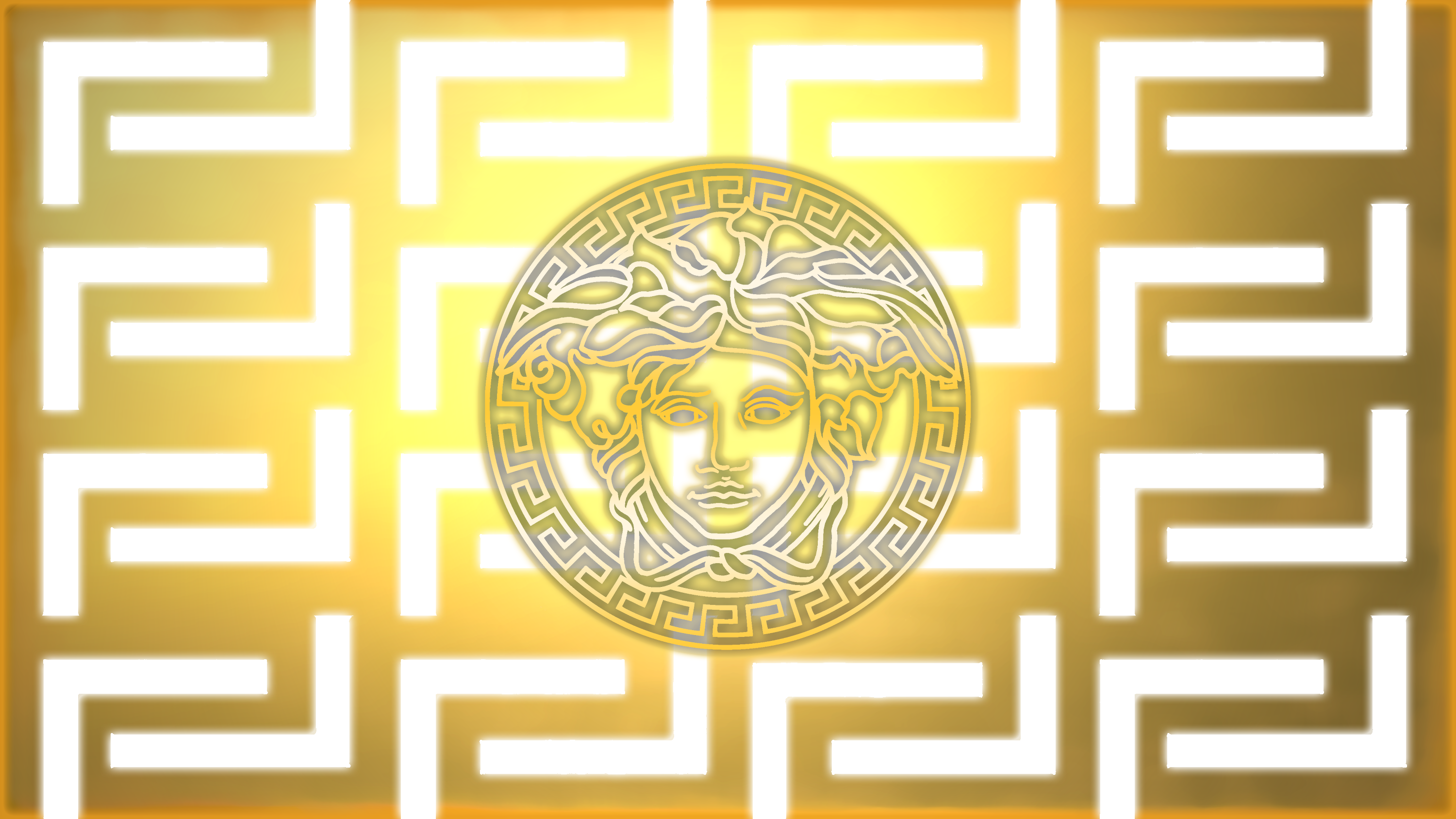 Logo Versace Medusa dorato, 3000x1687 2K, Monitor Gaming
