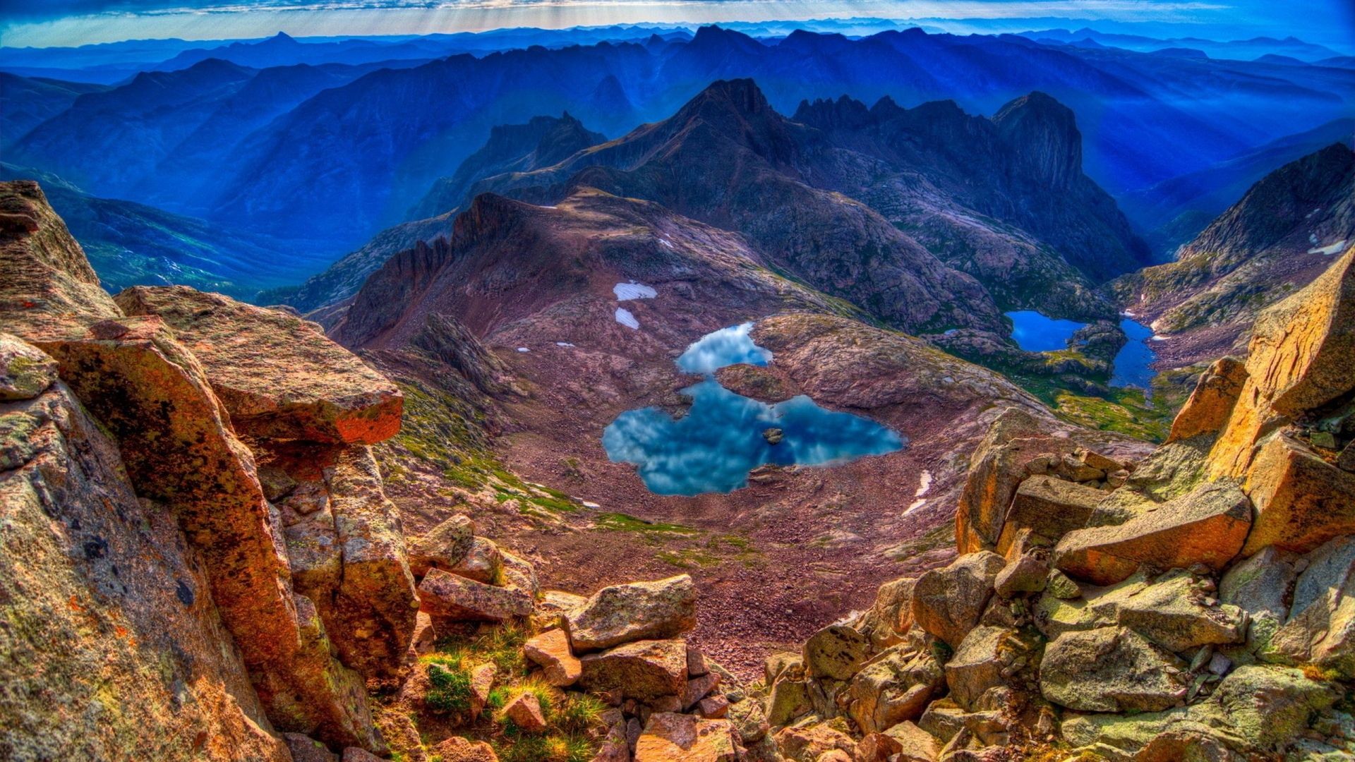 Vetta montuosa con laghi alpini, 1920x1080 Full HD, Desktop