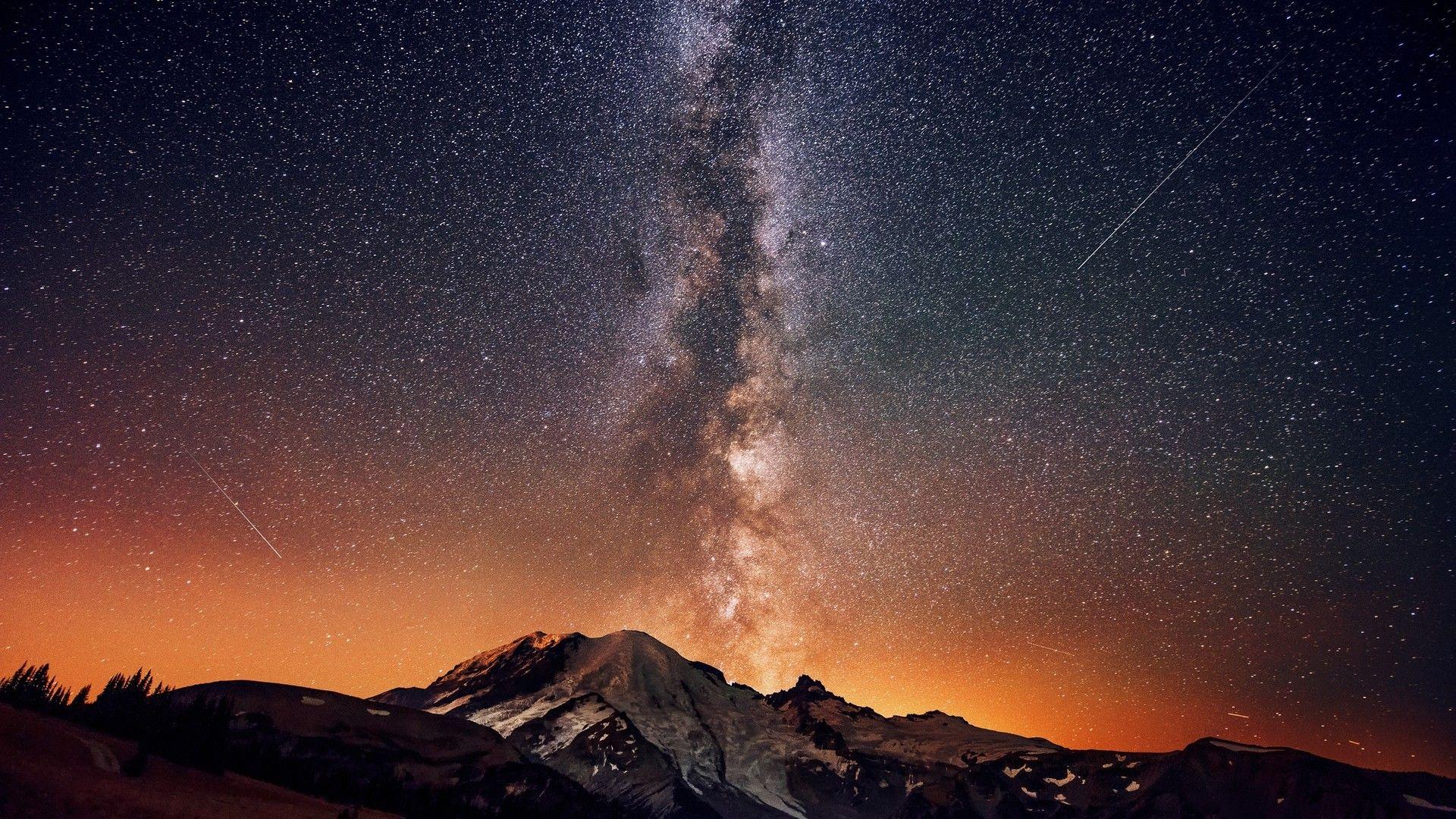 Via Lattea sopra montagna innevata, 1920x1080 Full HD, Desktop