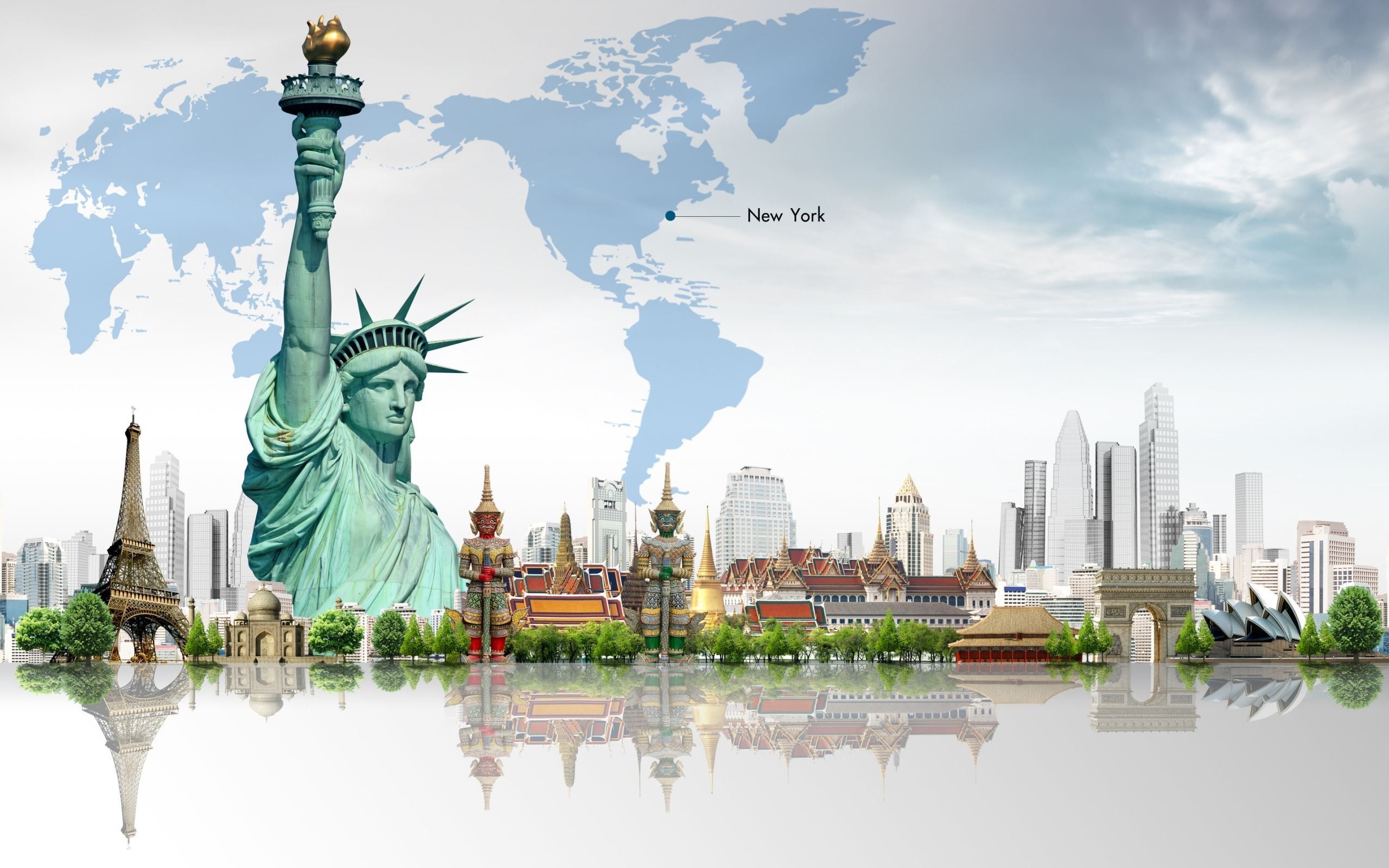 Monumenti mondo con mappa, 2560x1600 2K, PC Desktop