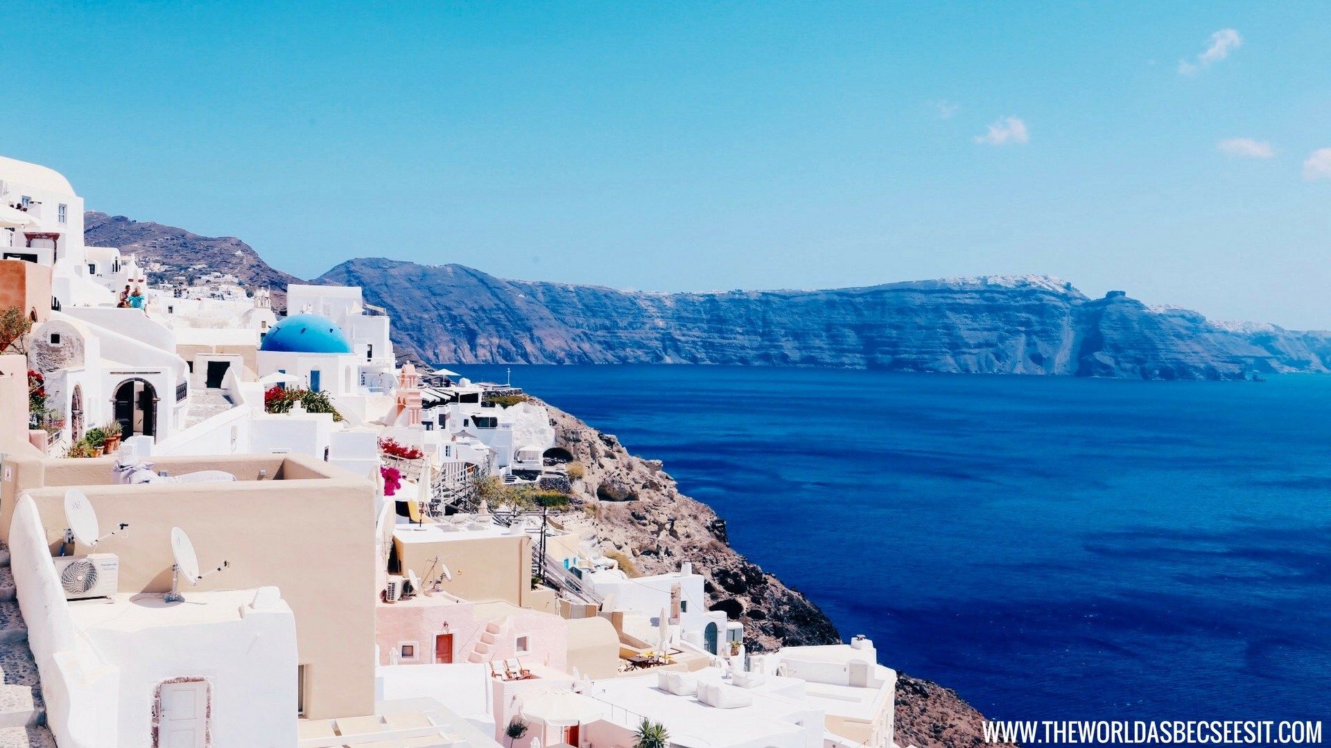 Santorini case bianche mare, 1920x1080 Full HD 1080p, Monitor Gaming