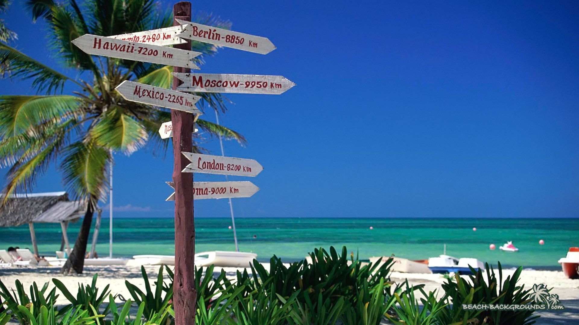 Cartello direzioni spiaggia tropicale, 1920x1080 Full HD 1080p, Desktop