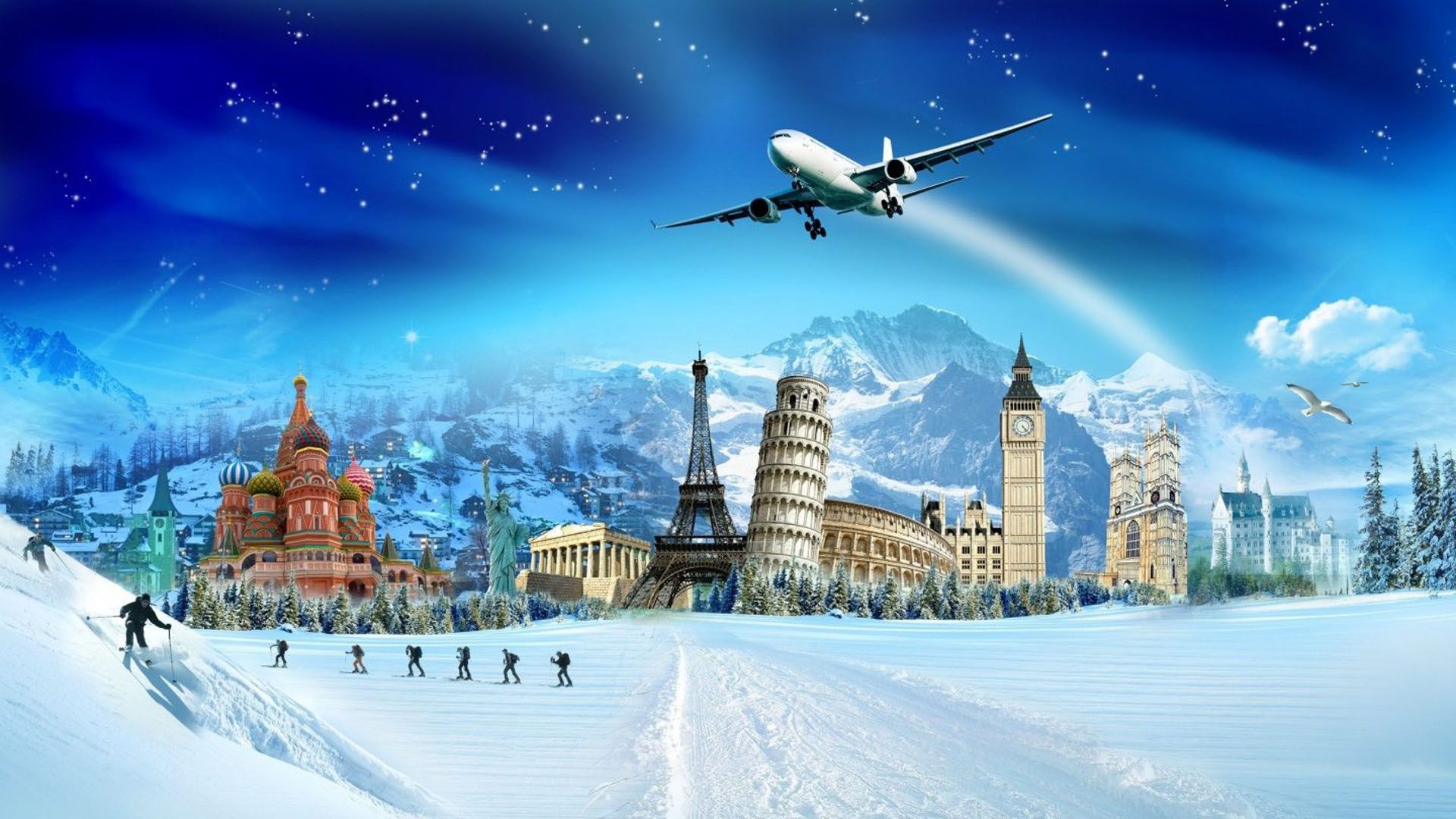Collage monumenti mondo neve, 1920x1080 1080p, PC