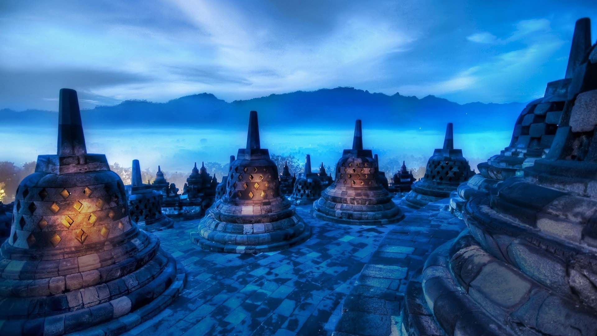 Tempio di Borobudur, alba, 1920x1080 Full HD 1080p, PC
