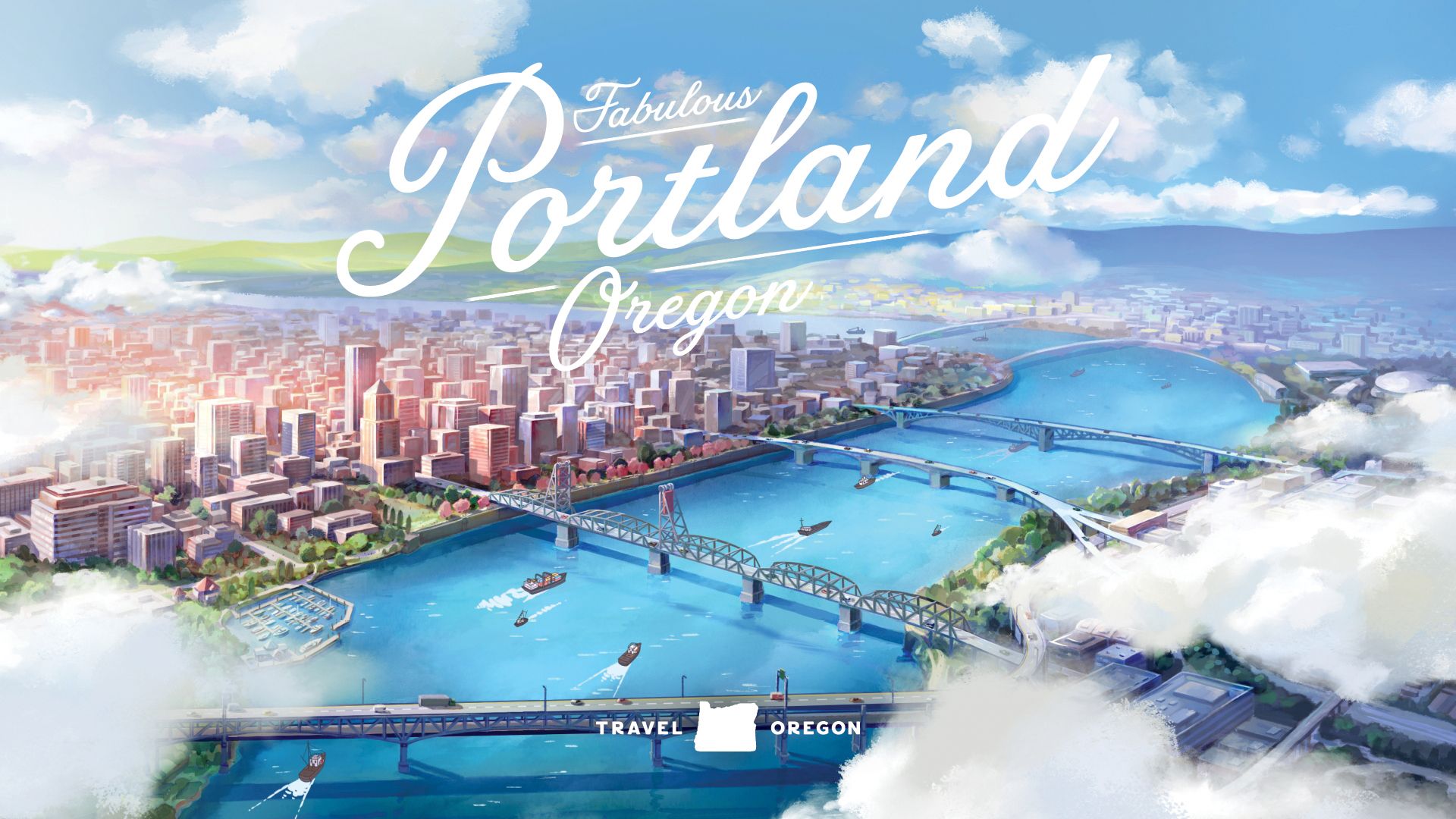 Portland Oregon illustrazione città, 1920x1080 Full HD, Desktop