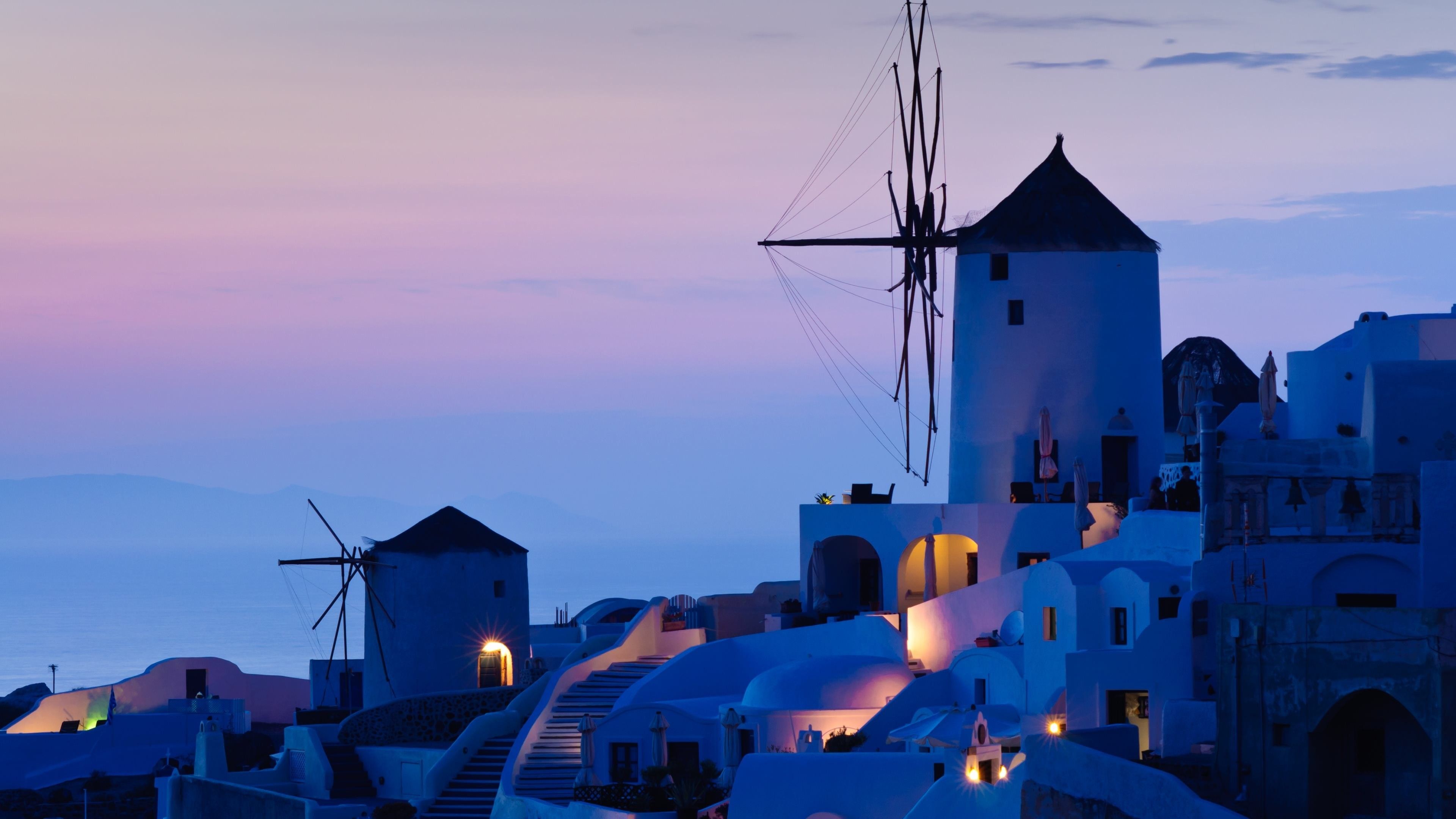 Mulini a vento Santorini Grecia, 3840x2160 4K Ultra HD, Desktop