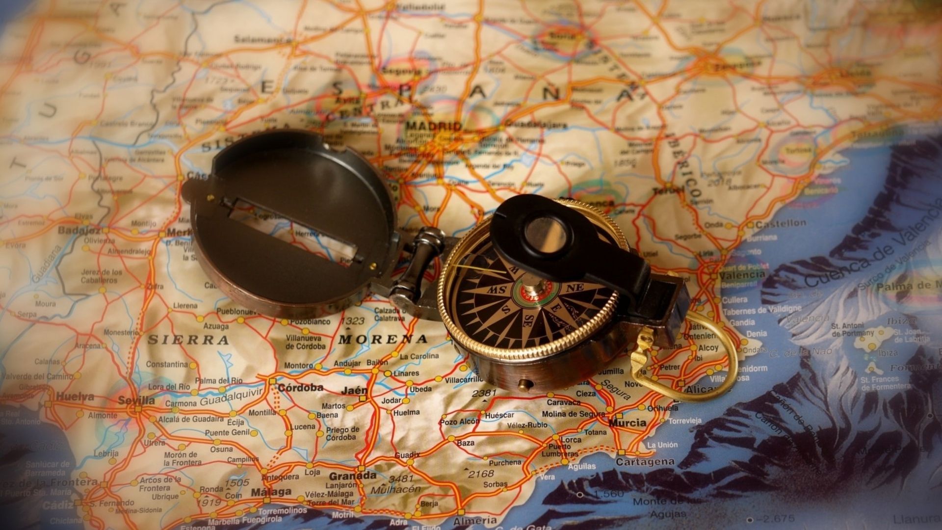 Bussola su mappa geografica, 1920x1080 Full HD 1080p, PC Desktop