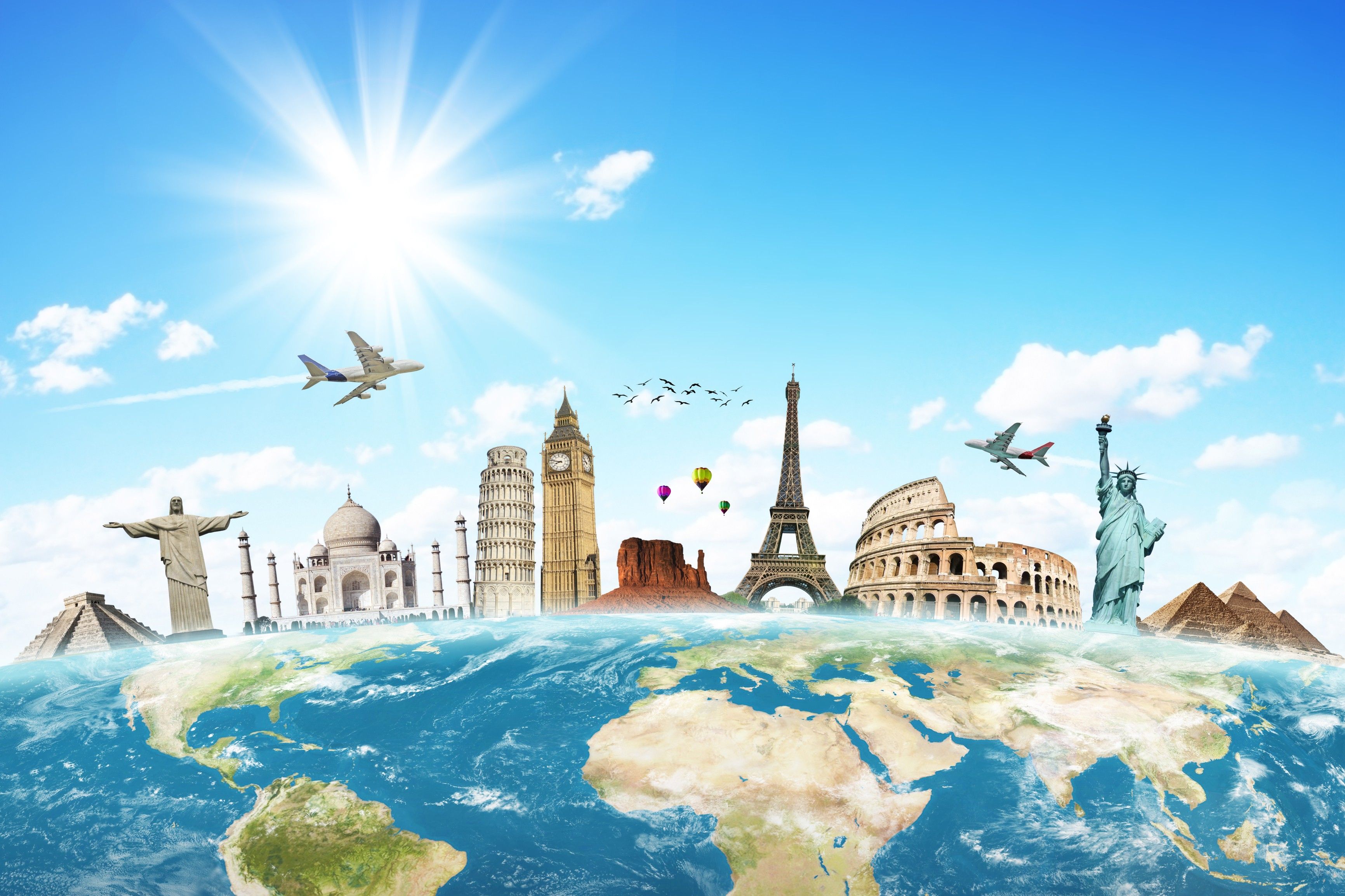 Monumenti mondo su globo, 2560x1440 QHD, PC