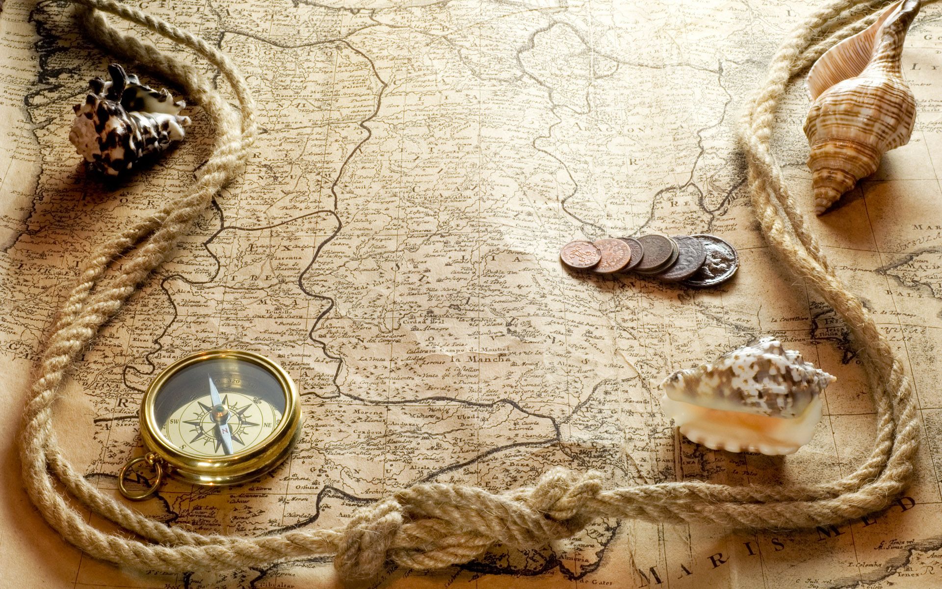 Mappa antica bussola conchiglie, 1920x1200 Full HD+, PC