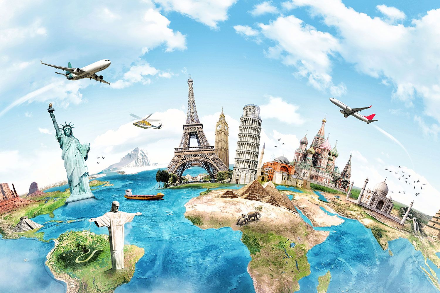 Monumenti mondo su mappa, 1500x1000 HD, Notebook Gaming