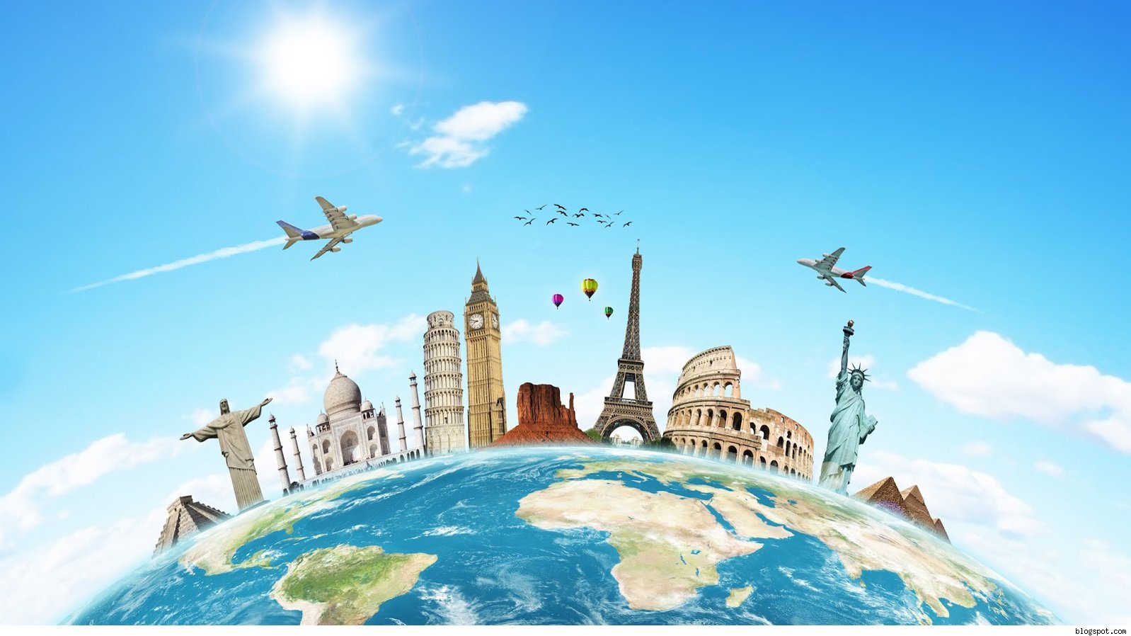 Monumenti mondo su globo, 1598x898 720p, Laptop