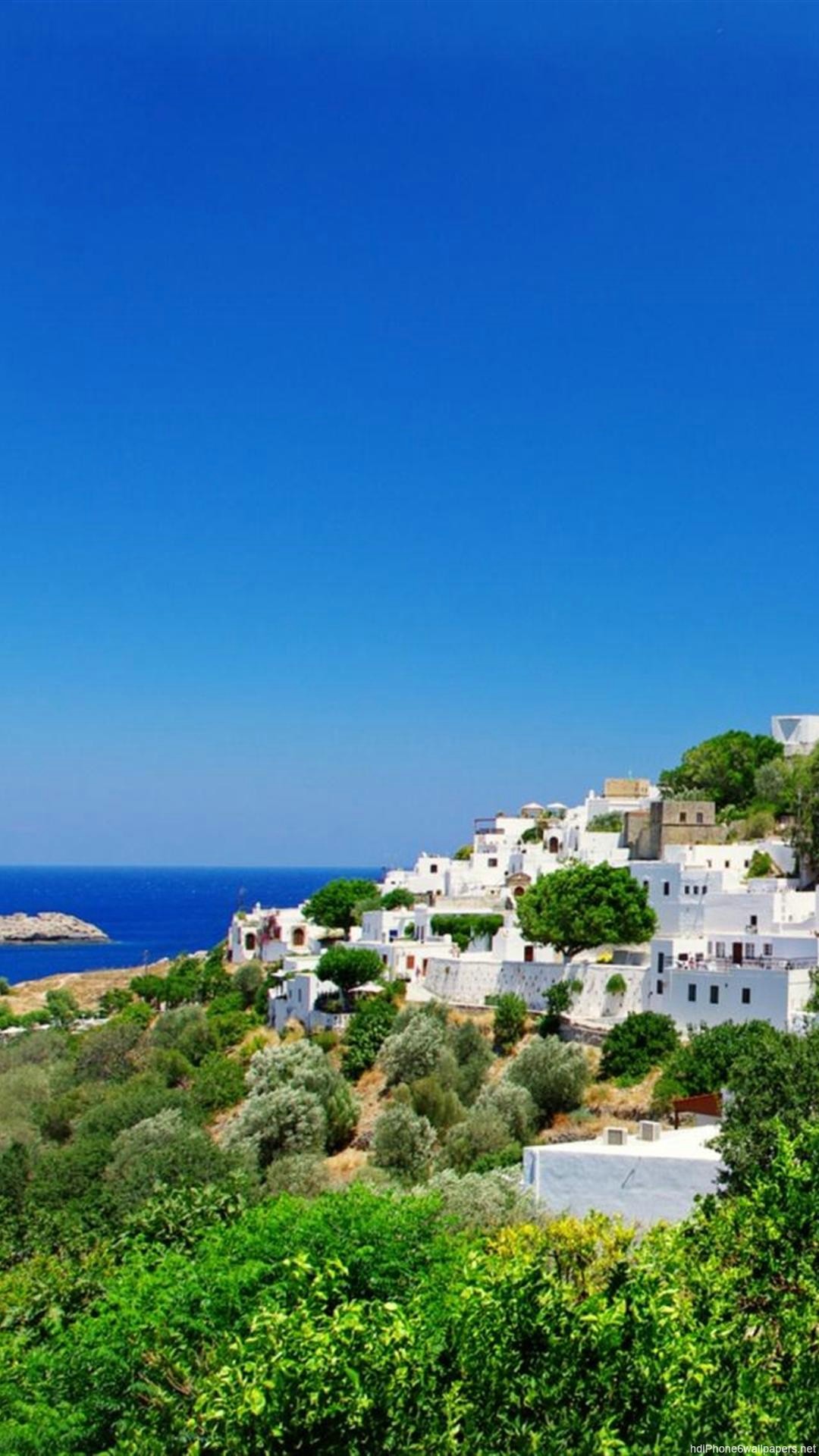 Villaggio greco costa mare, 1080x1920 Verticale, Telefono
