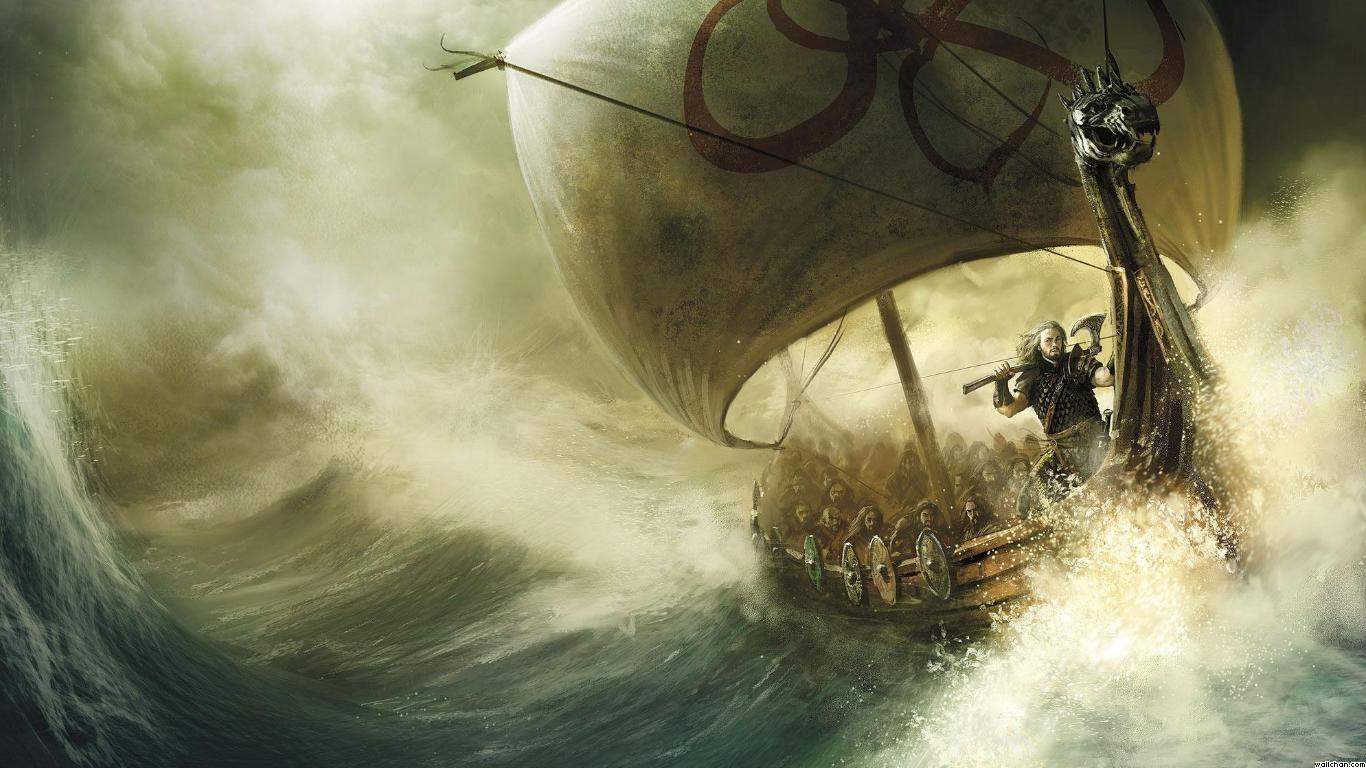 Nave vichinga in tempesta, 1366x768 720p, PC