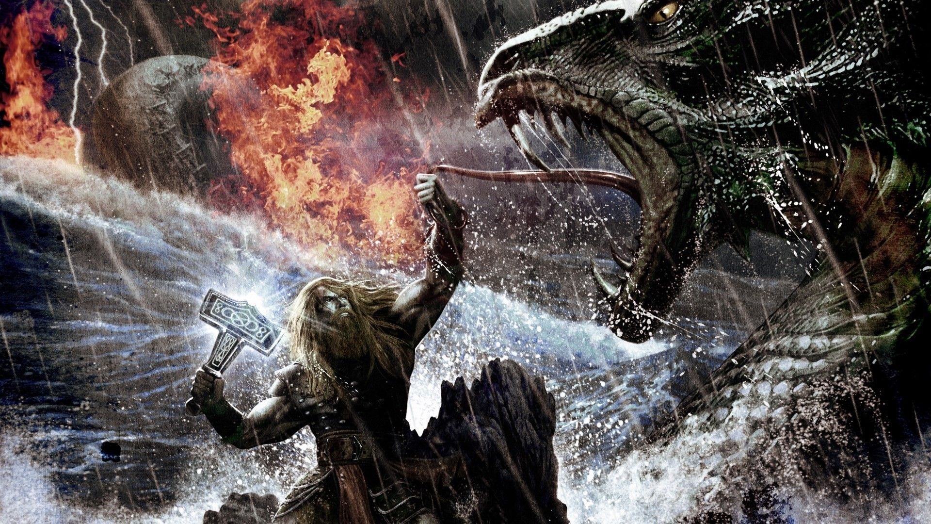 Guerriero vichingo contro drago, 1920x1080 1080p, Desktop