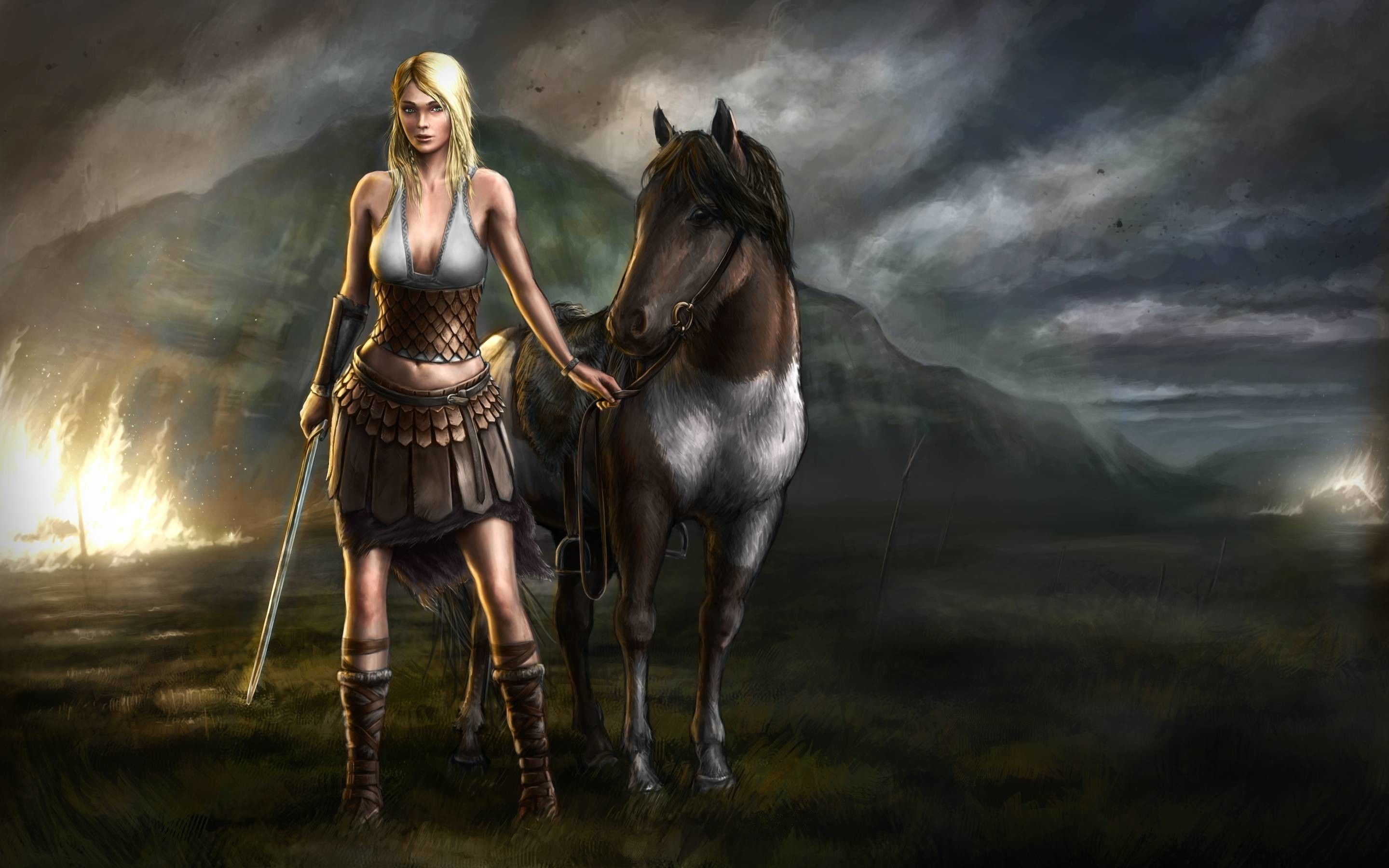 Guerriera vichinga con cavallo, 2880x1800 2K, PC