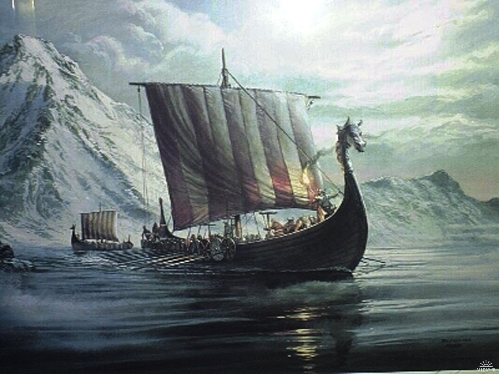 Nave vichinga a vela tra fiordi, 1667x1250 HD, Desktop