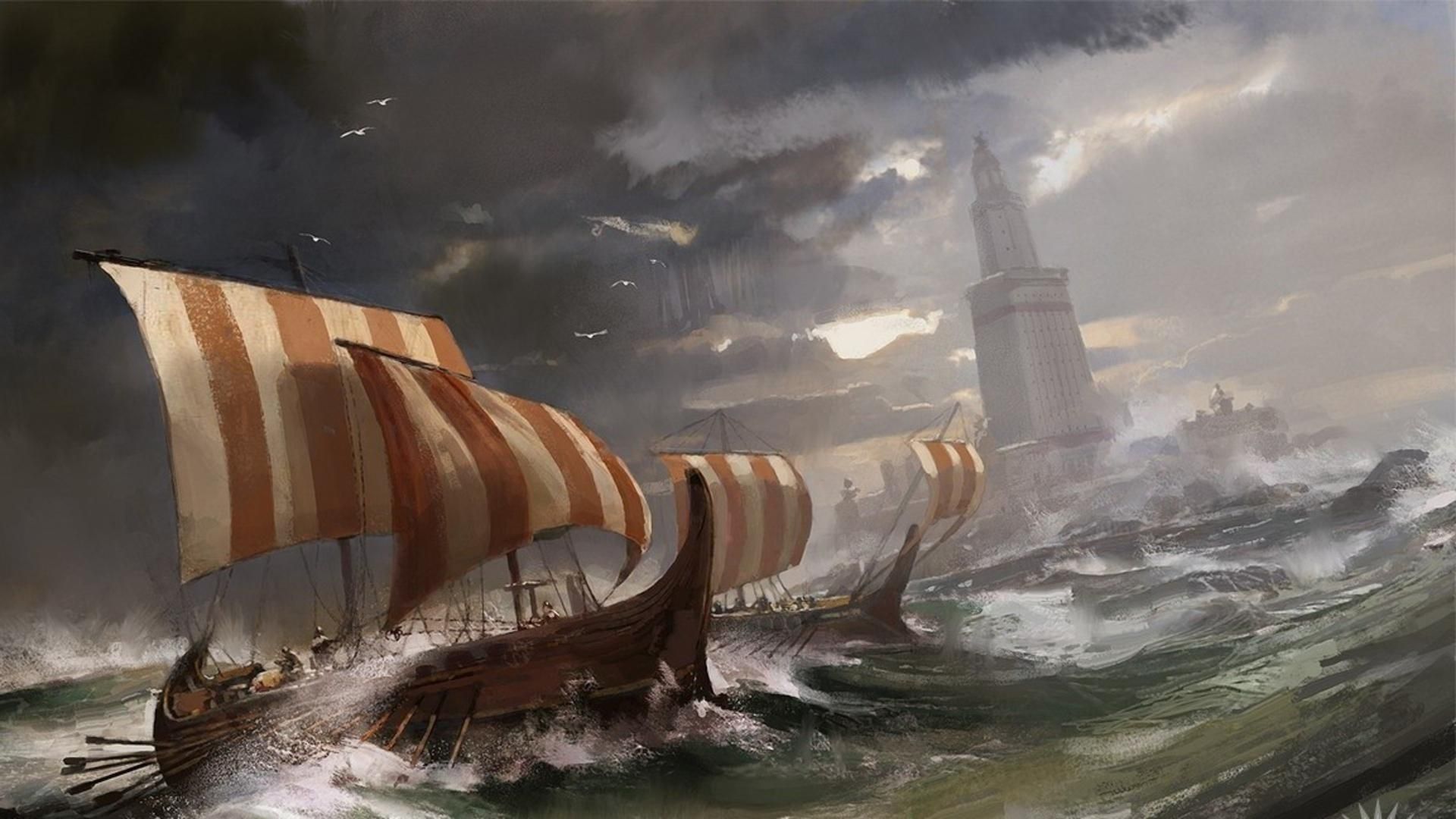 Navi vichinghe in tempesta, 1920x1080 Full HD, Desktop