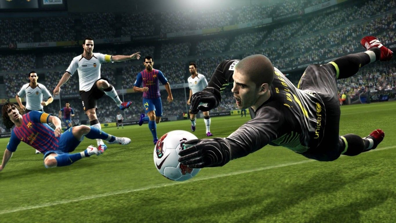 Videogioco calcio, portiere in tuffo, 1366x768 HD, Desktop