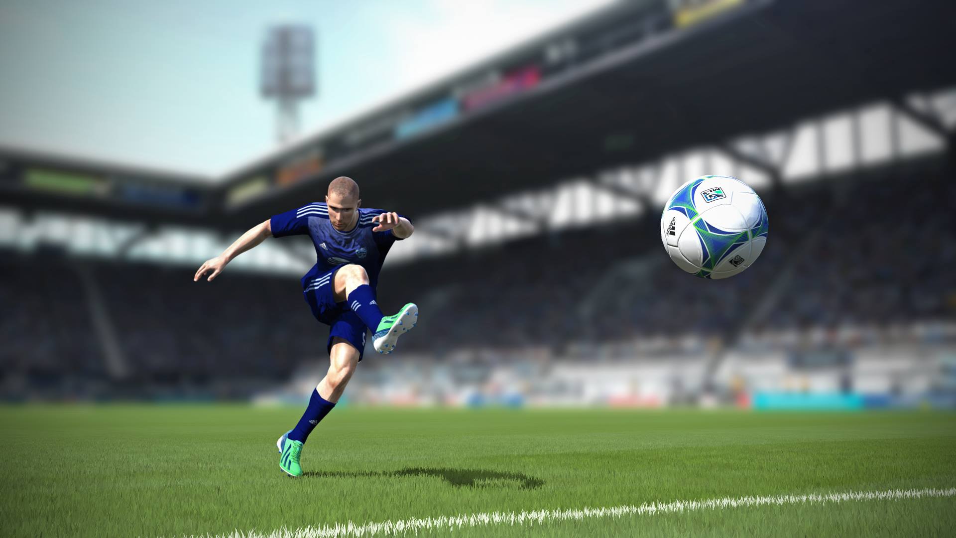 Calciatore in maglia blu, stadio, 1920x1080 Full HD, PC Desktop