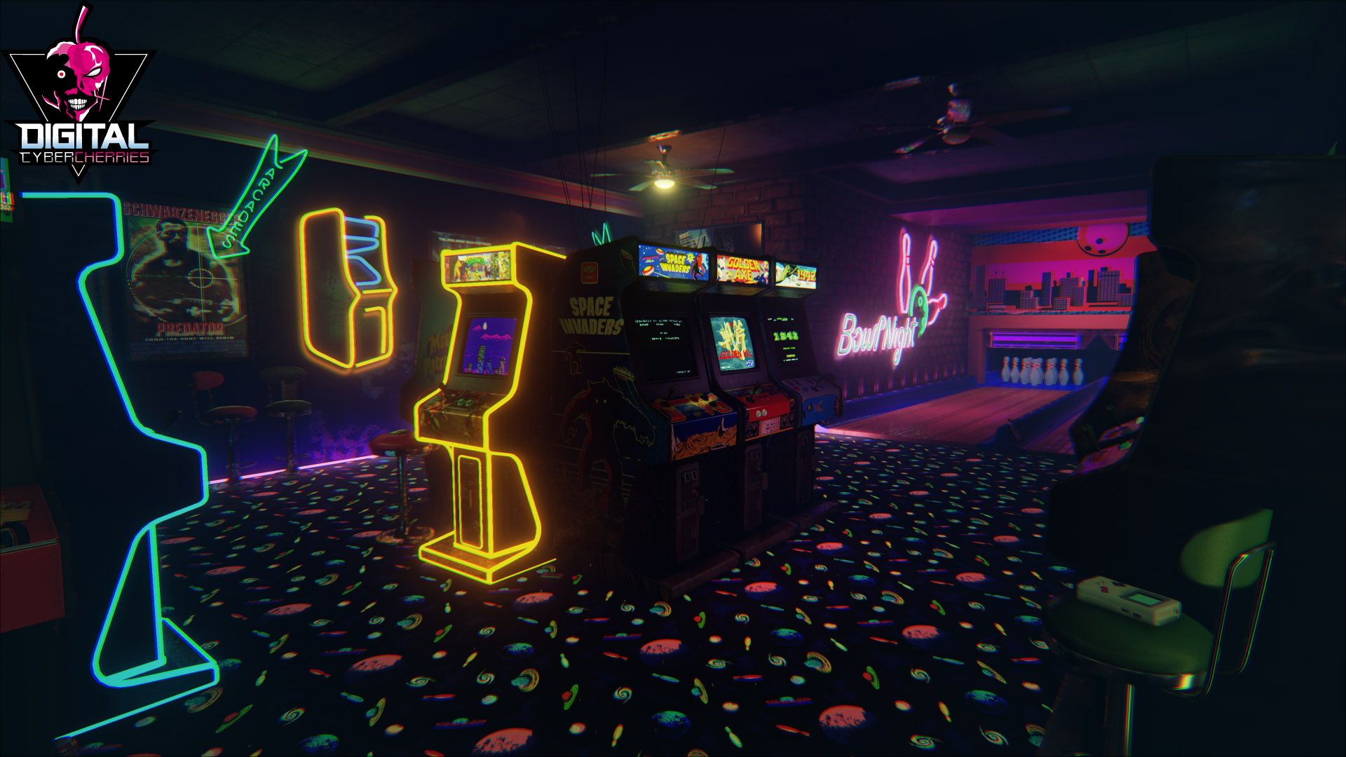 Sala giochi arcade retrò neon, 1920x1080 1080p, PC