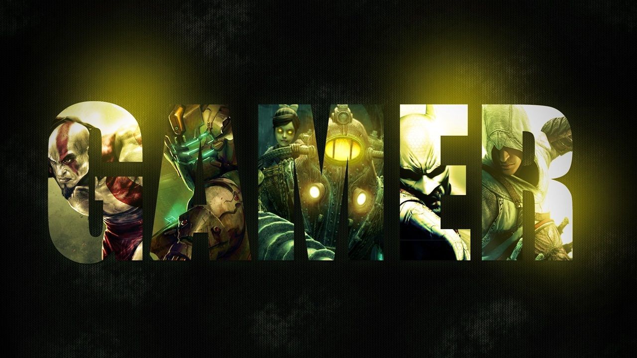 Scritta Gamer personaggi videogiochi, 1280x720 720p, PC