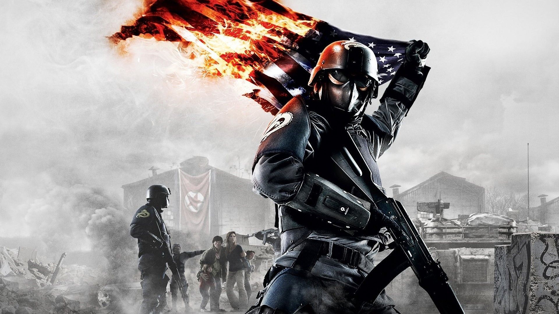 Soldato con bandiera USA in fiamme, 1920x1080 Full HD, Laptop