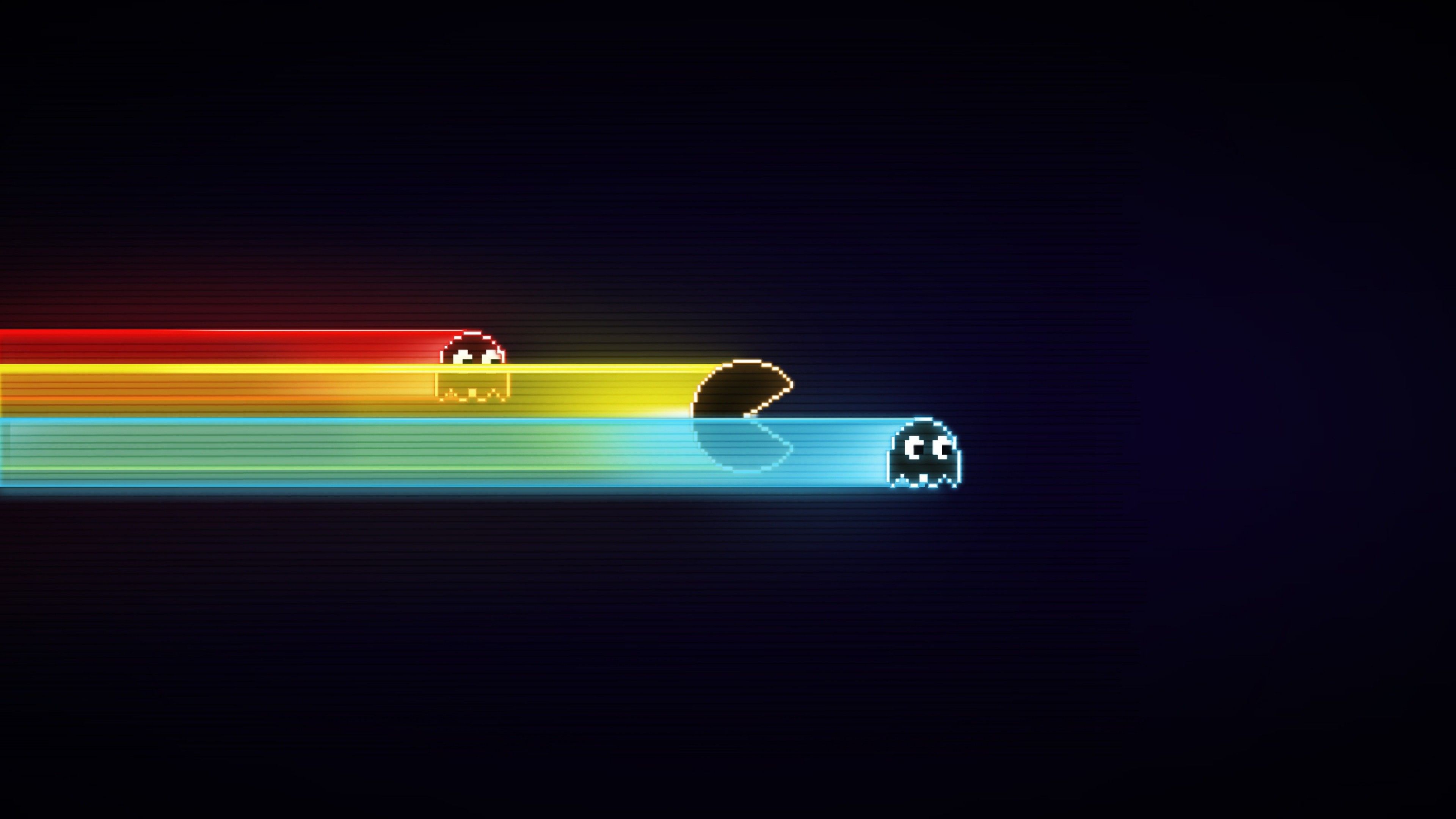 Pac-Man e fantasmi neon, 3840x2160 4K Ultra HD, Monitor 4K