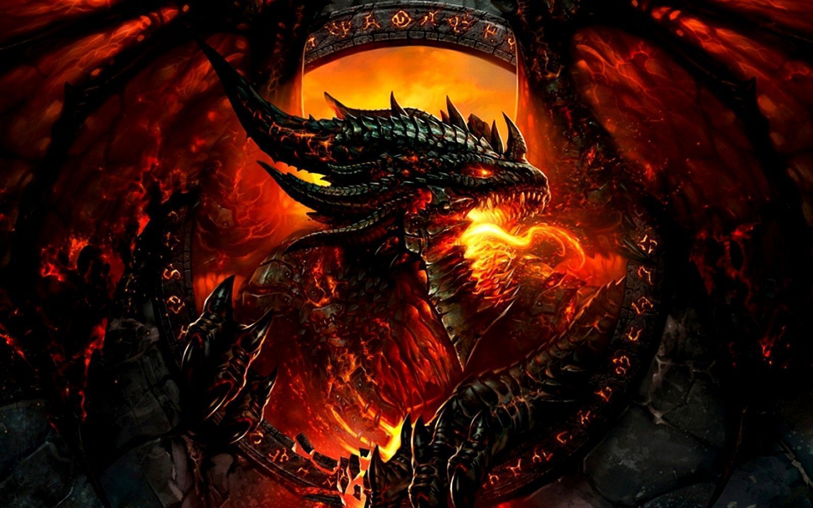 Drago nero fuoco lava, 1600x1000 HD, PC