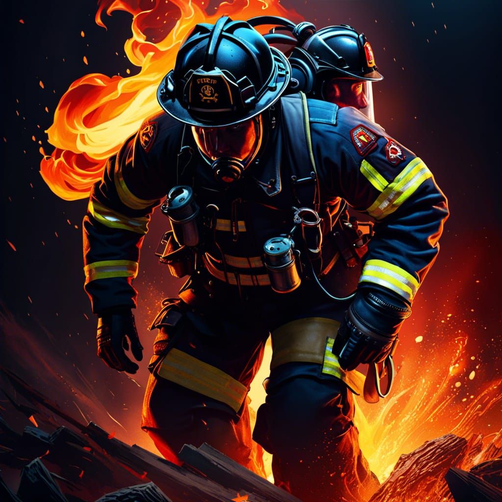 Vigile del fuoco tra fiamme, 1024x1024 HD, PC