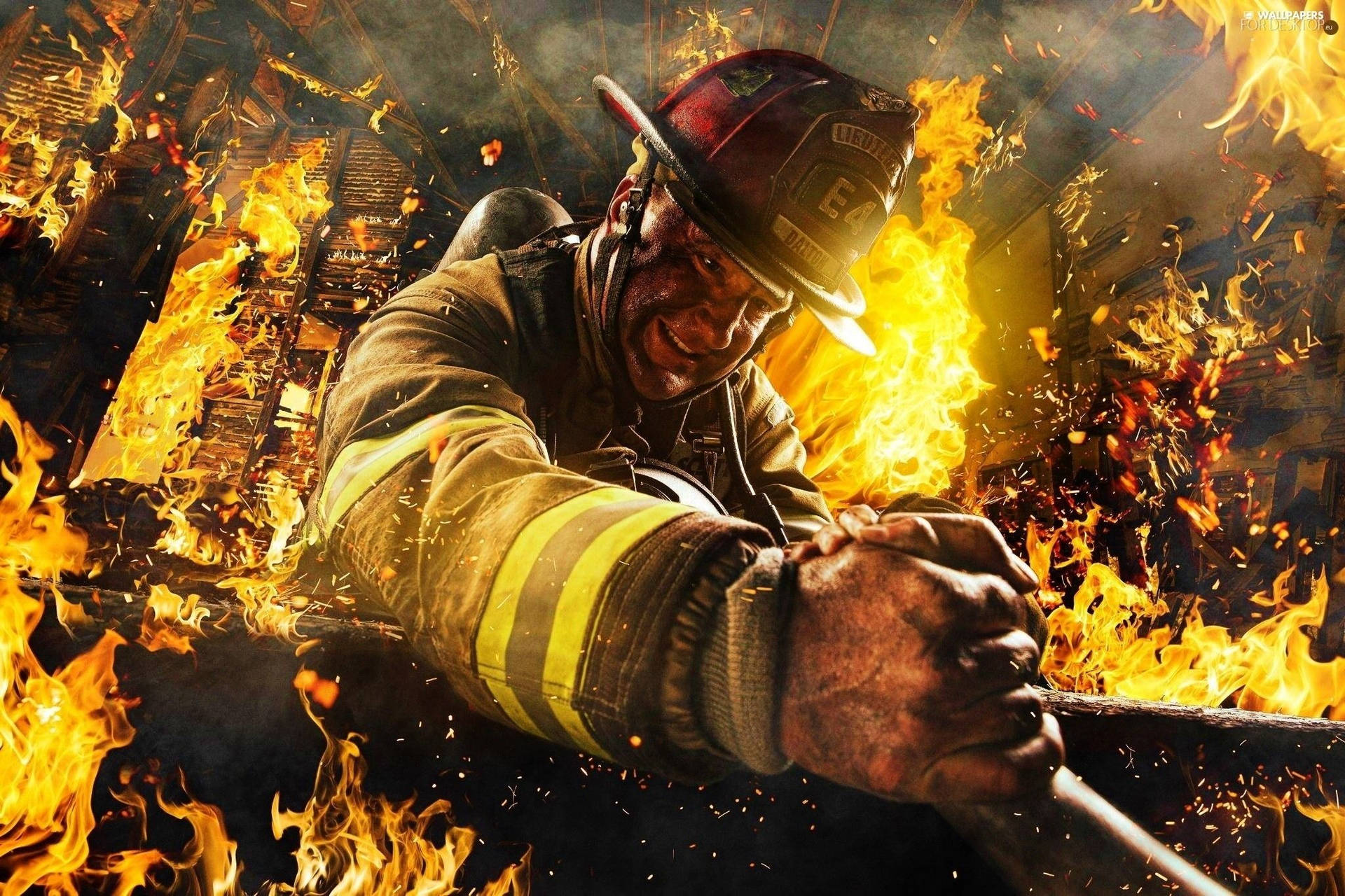 Vigile del fuoco tra le fiamme, 1920x1280 Full HD+ WUXGA, iMac