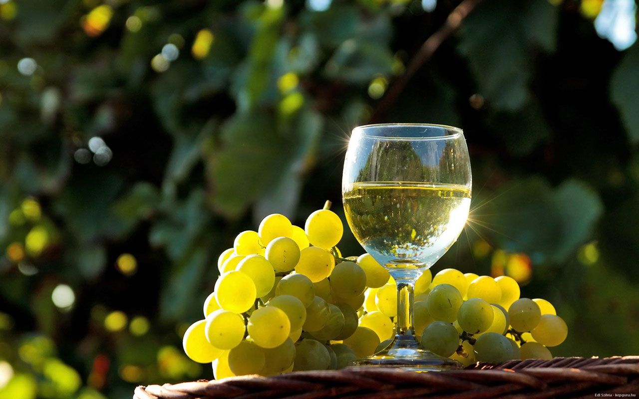 Bicchiere di vino bianco e uva, 1280x800 720p, PC