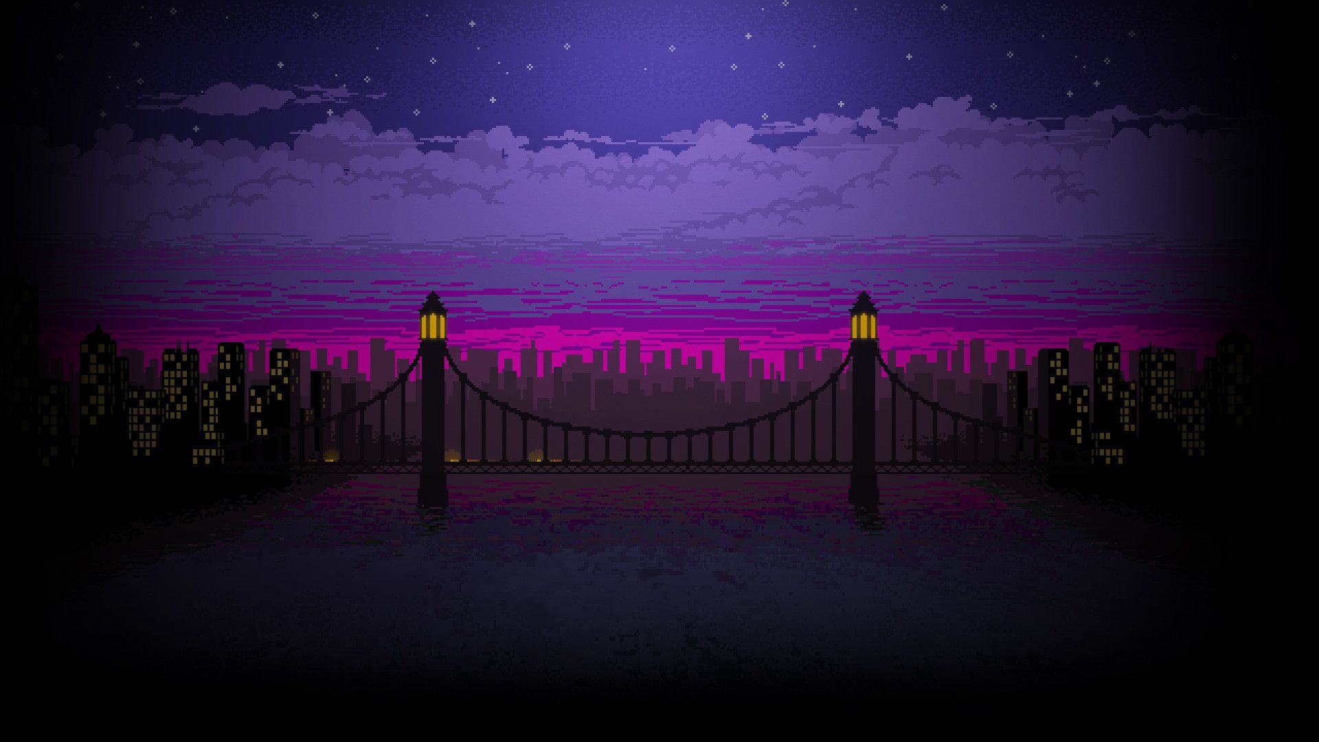 Ponte pixel art viola notturno, 1920x1080 Full HD, PC Desktop