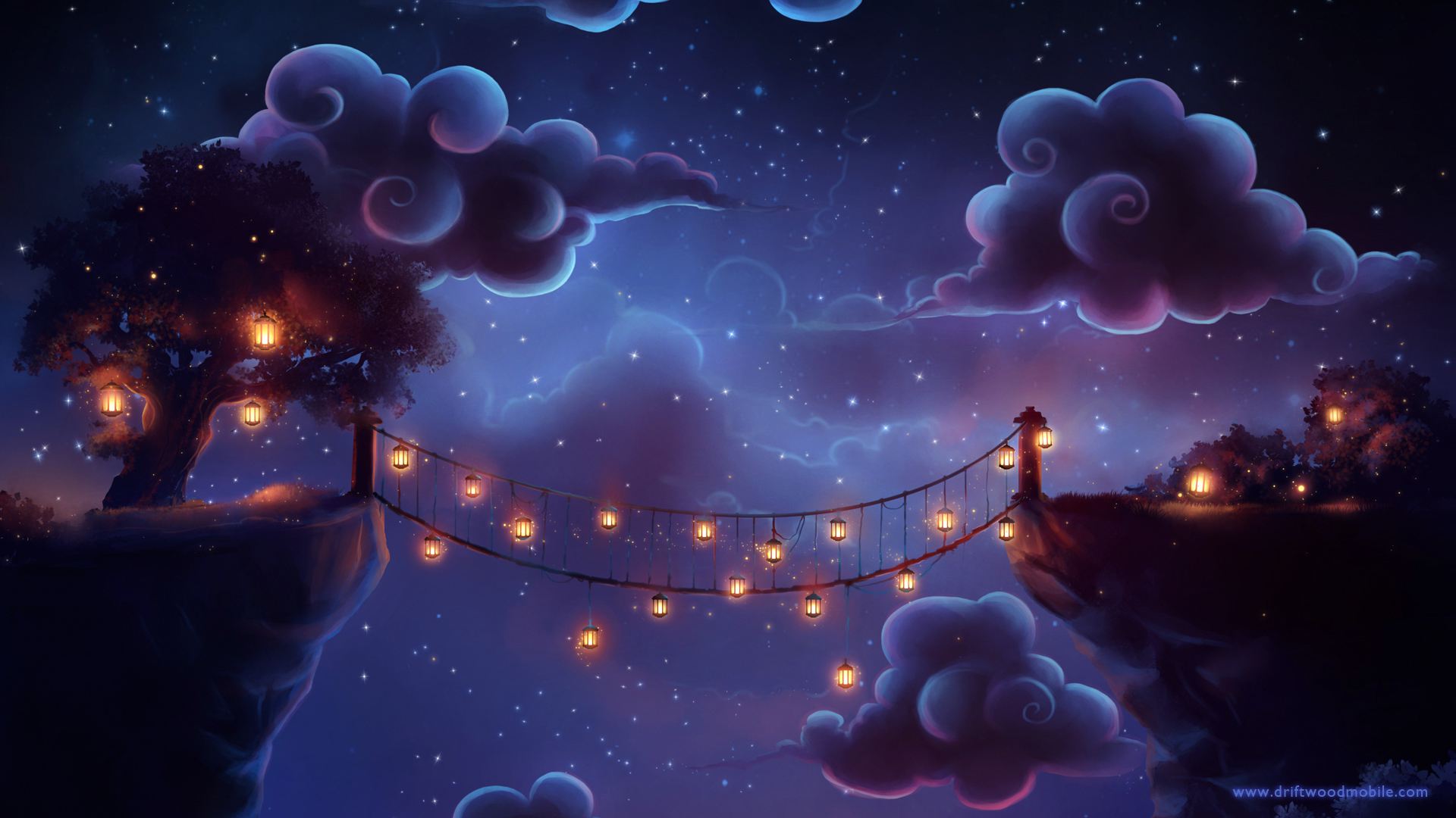 Ponte sospeso lanterne notte viola, 1920x1080 1080p, PC Desktop