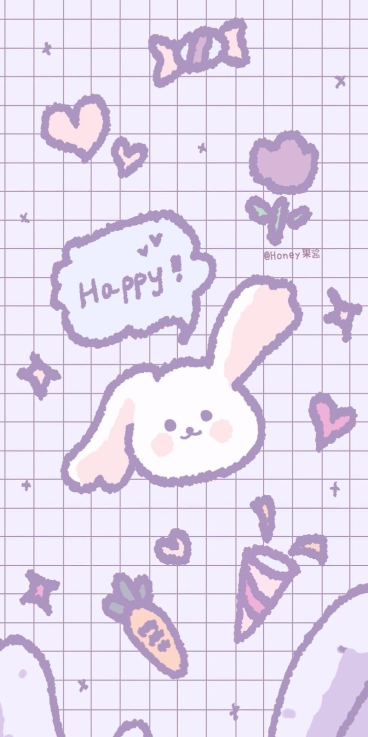 Coniglio kawaii viola pastello, 736x1472 Full HD Verticale, Smartphone